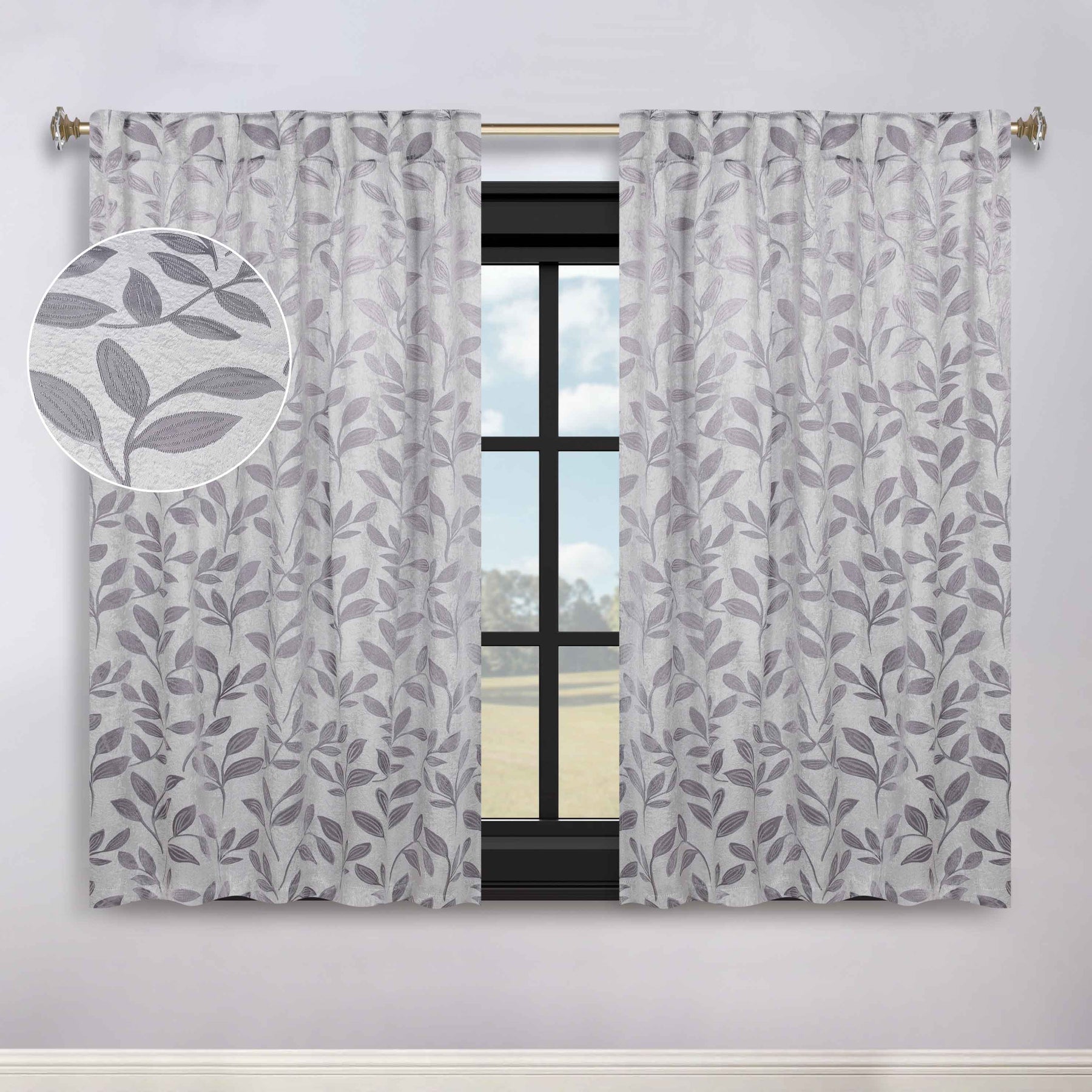 Leaves Room Darkening Back Tabs Blackout Curtain Panels, Set of 2