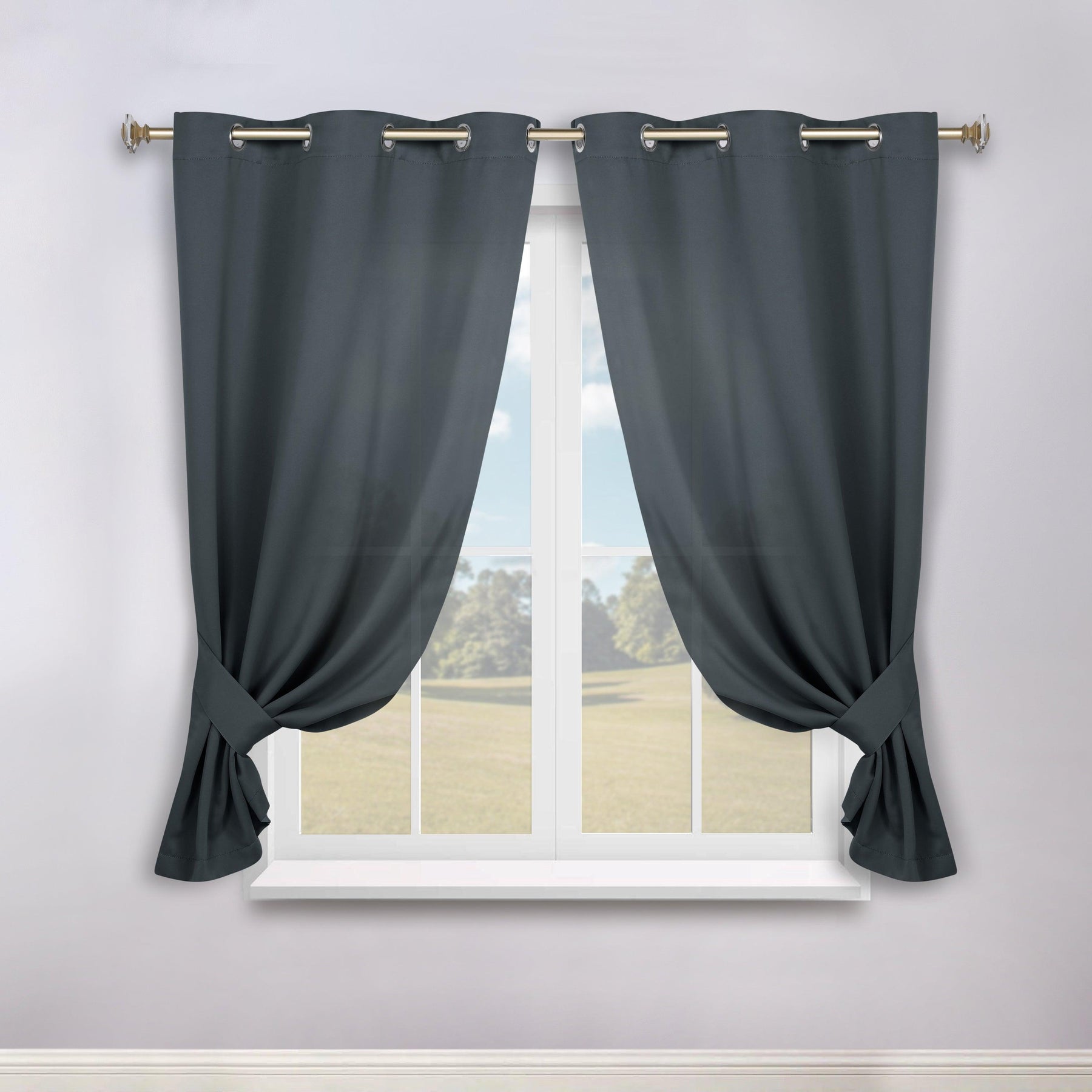 Classic Modern Solid Room Darkening Blackout Curtain Panels, Set of 2