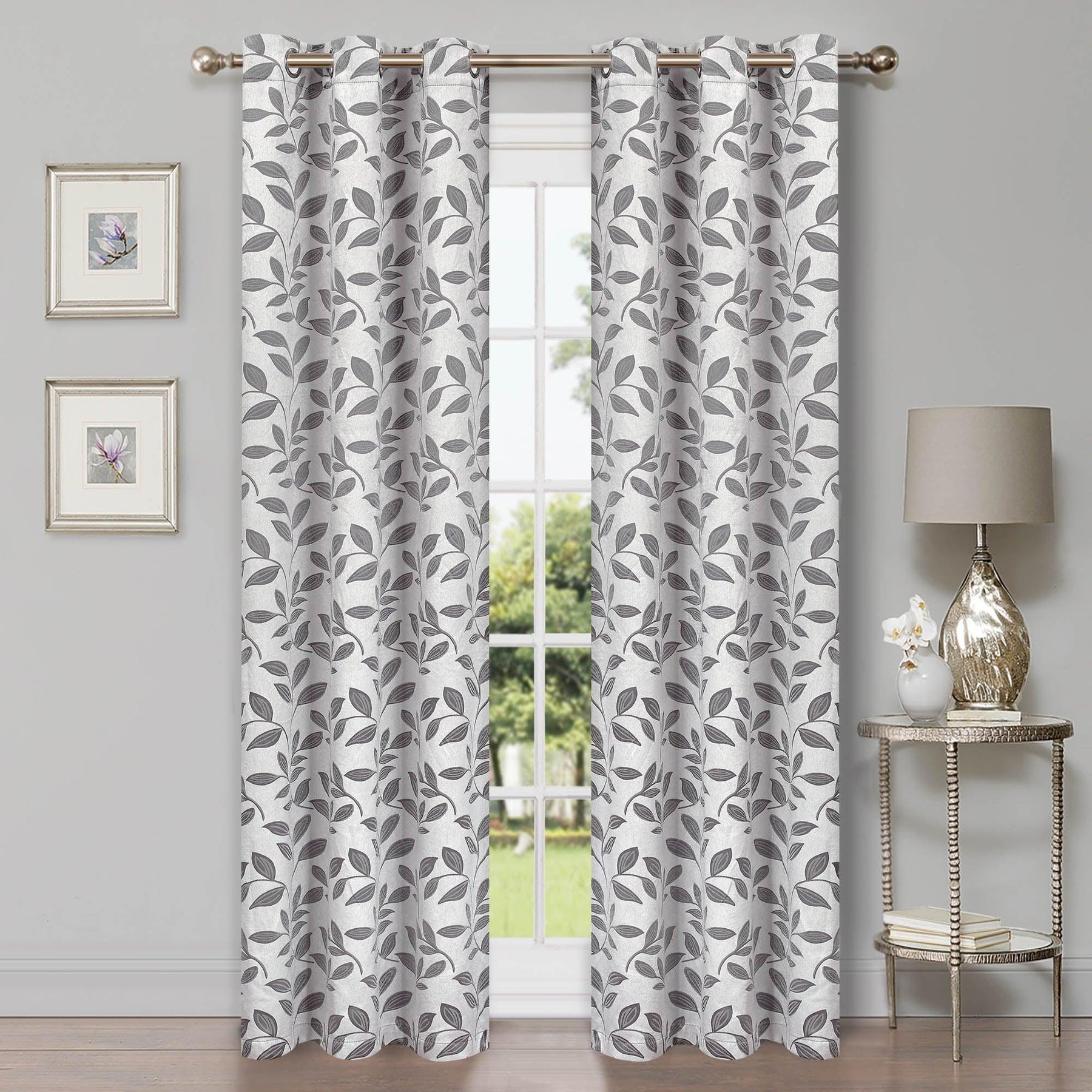 Leaves Machine Washable Room Darkening Blackout Curtains, Set of 2