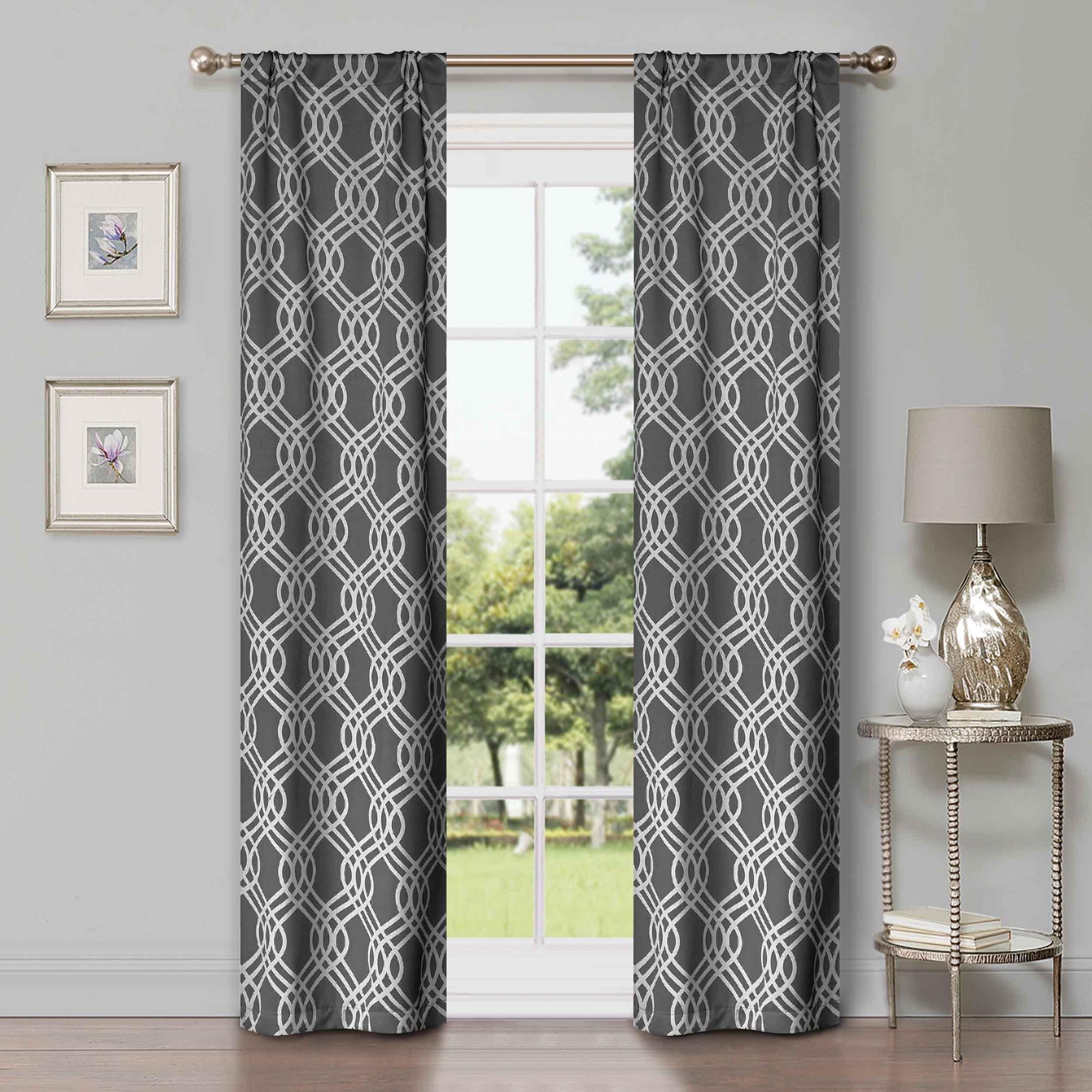 Ribbon Trellis Washable Room Darkening Blackout Curtains, Set of 2