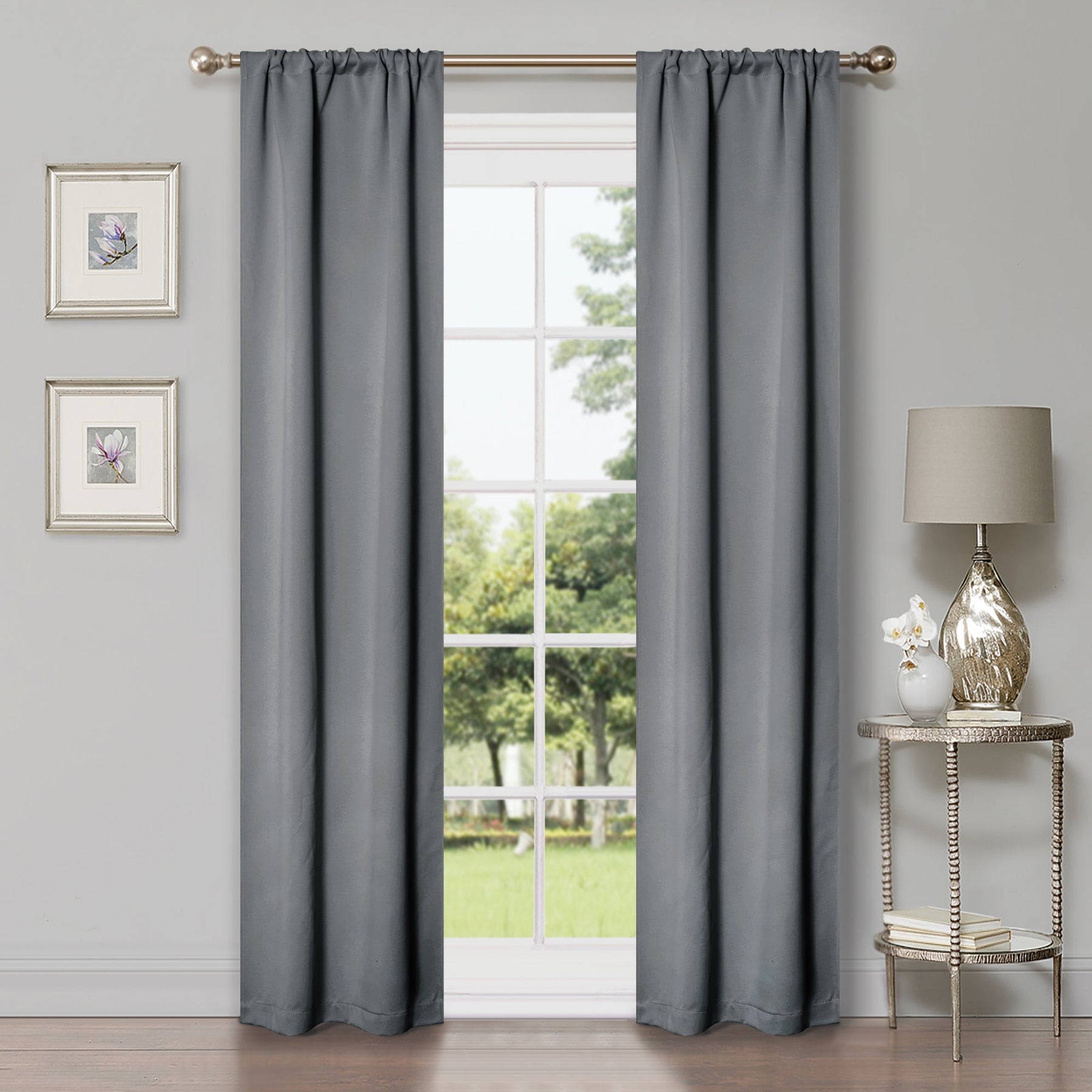 Solid Room Darkening Rod Pocket Blackout Curtain Panels, Set of 2
