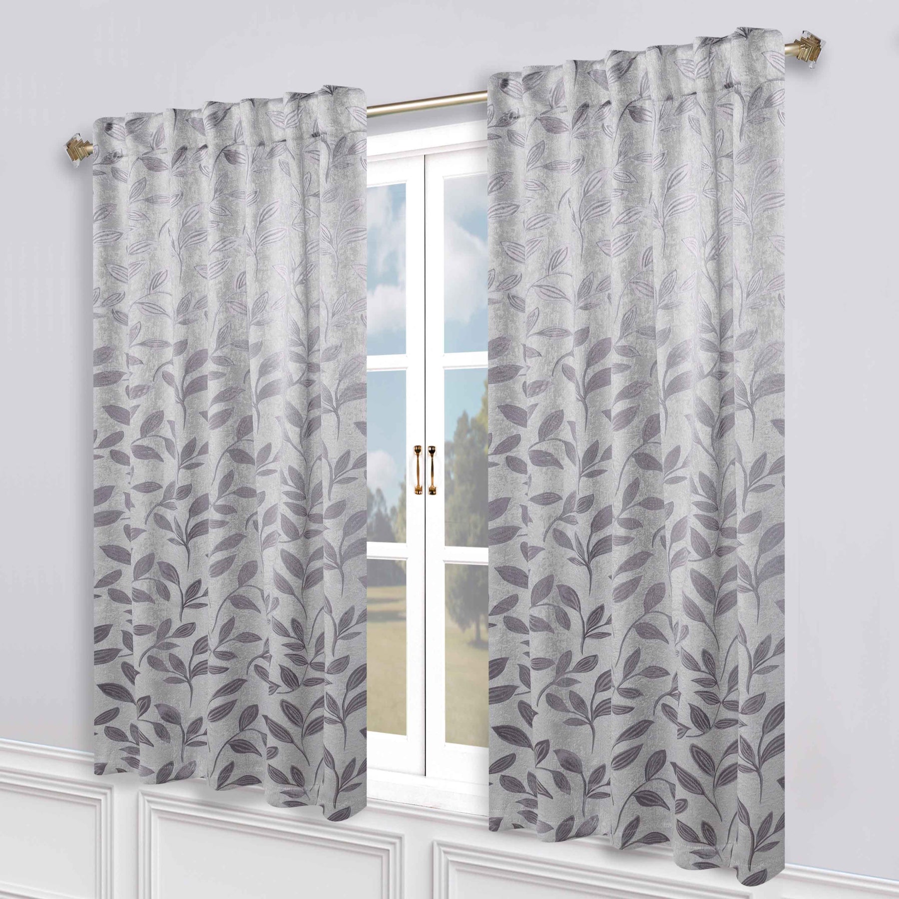 Leaves Room Darkening Back Tabs Blackout Curtain Panels, Set of 2