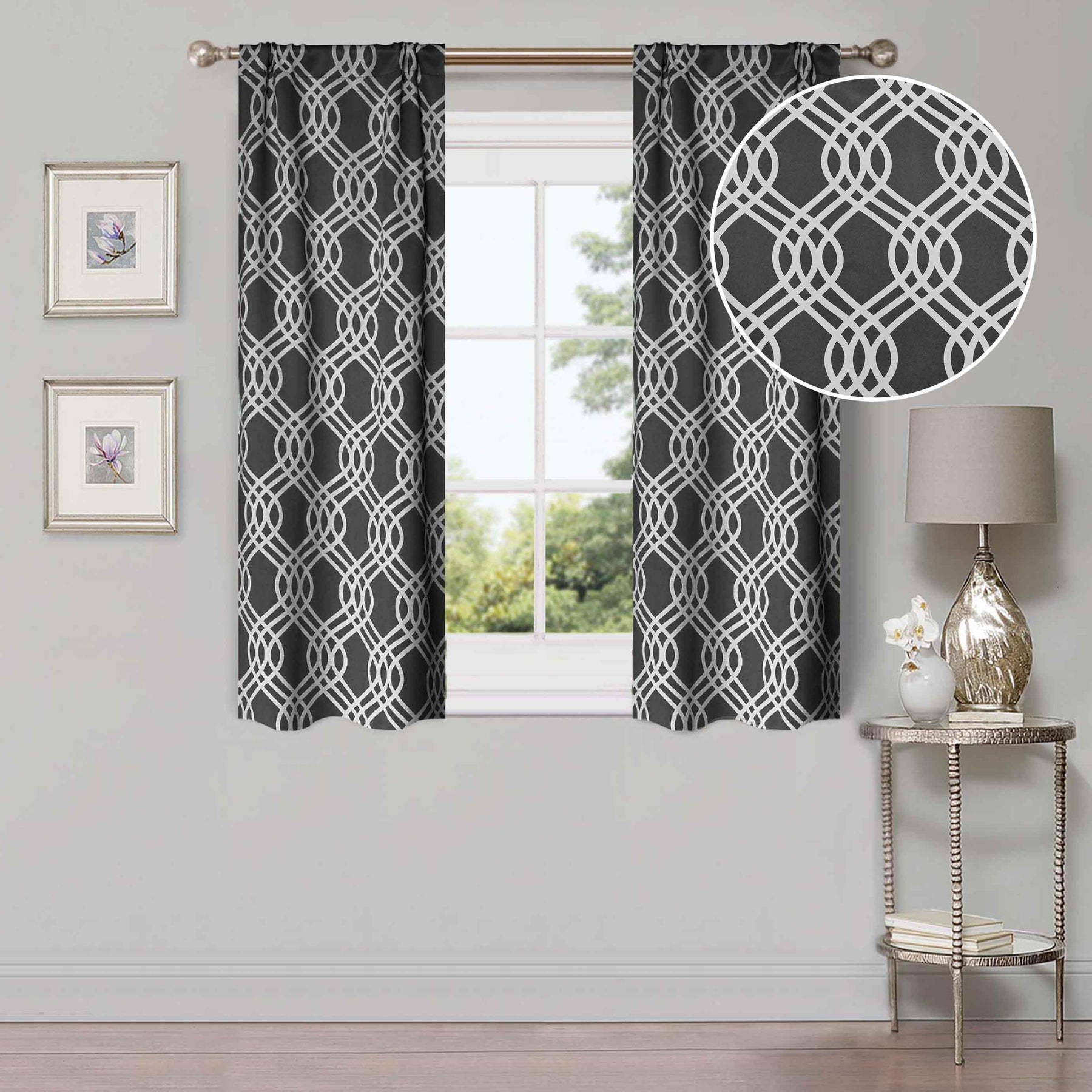 Ribbon Trellis Washable Room Darkening Blackout Curtains, Set of 2