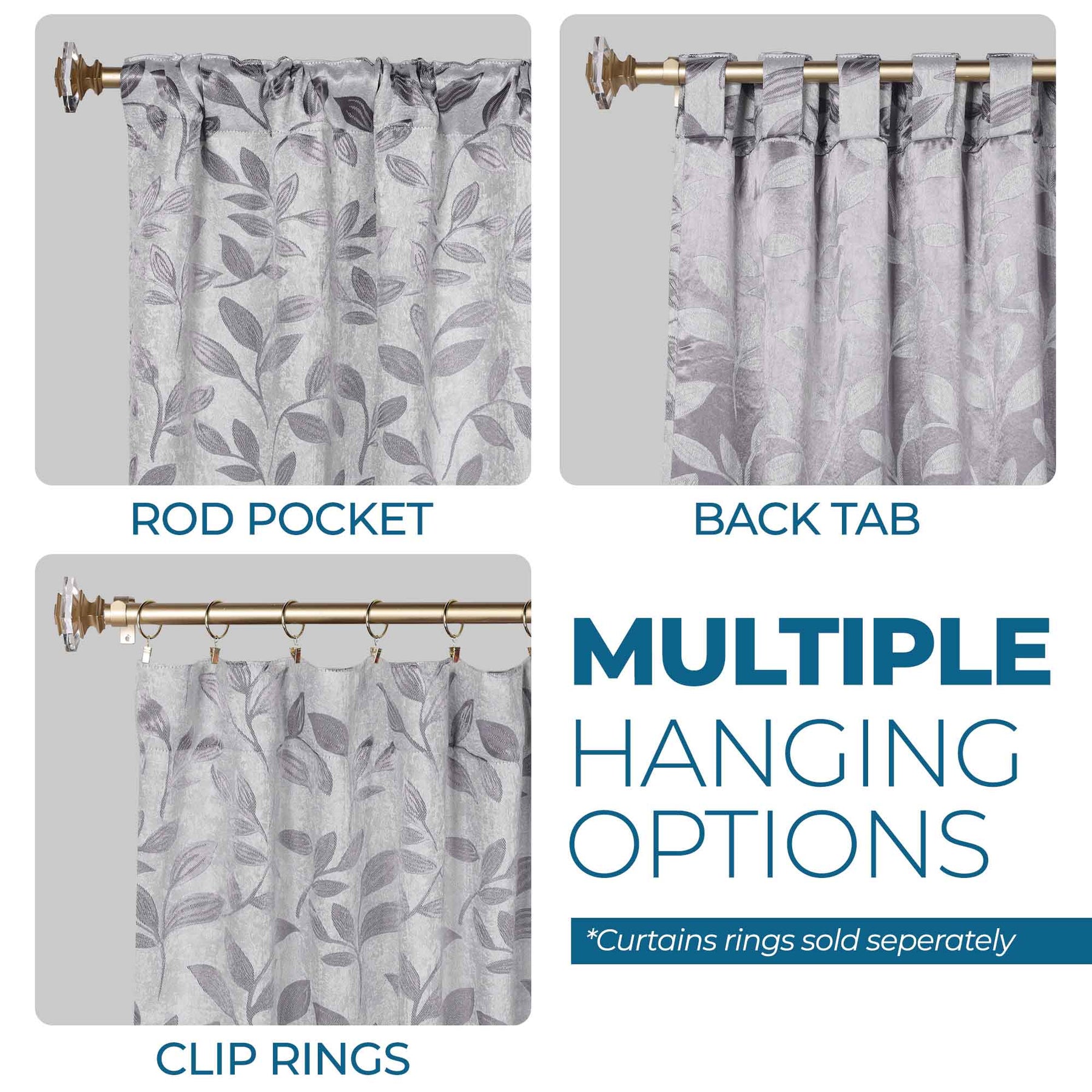 Leaves Room Darkening Back Tabs Blackout Curtain Panels, Set of 2