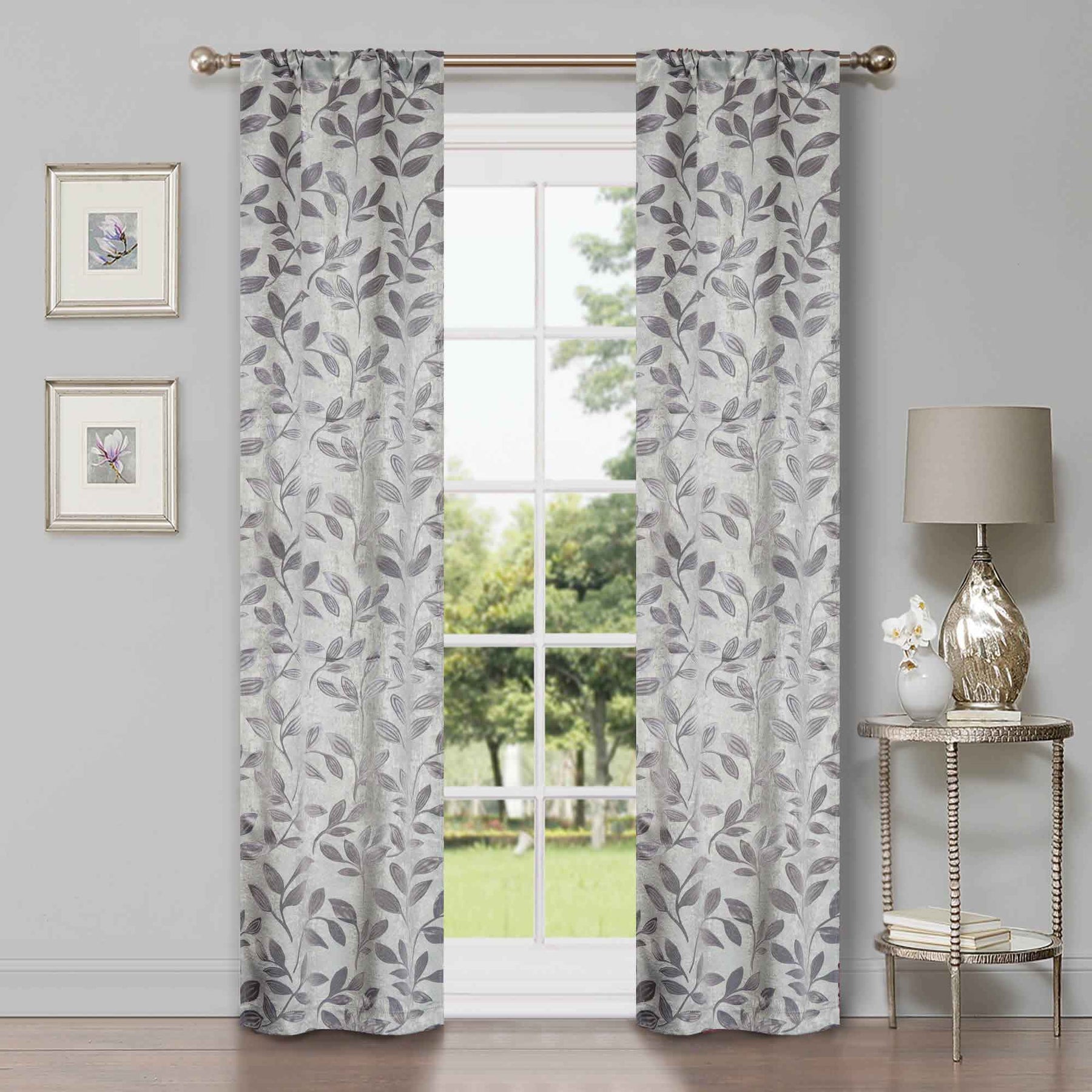 Leaves Room Darkening Washable Blackout Curtain Panels, Set of 2