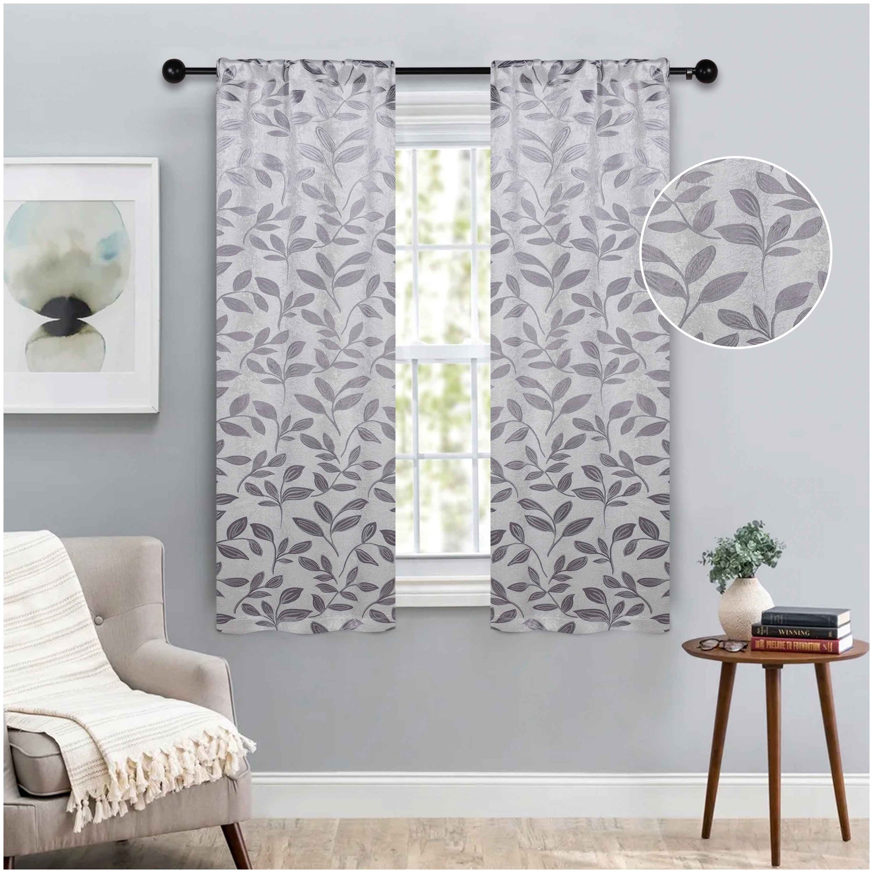 Leaves Room Darkening Washable Blackout Curtain Panels, Set of 2