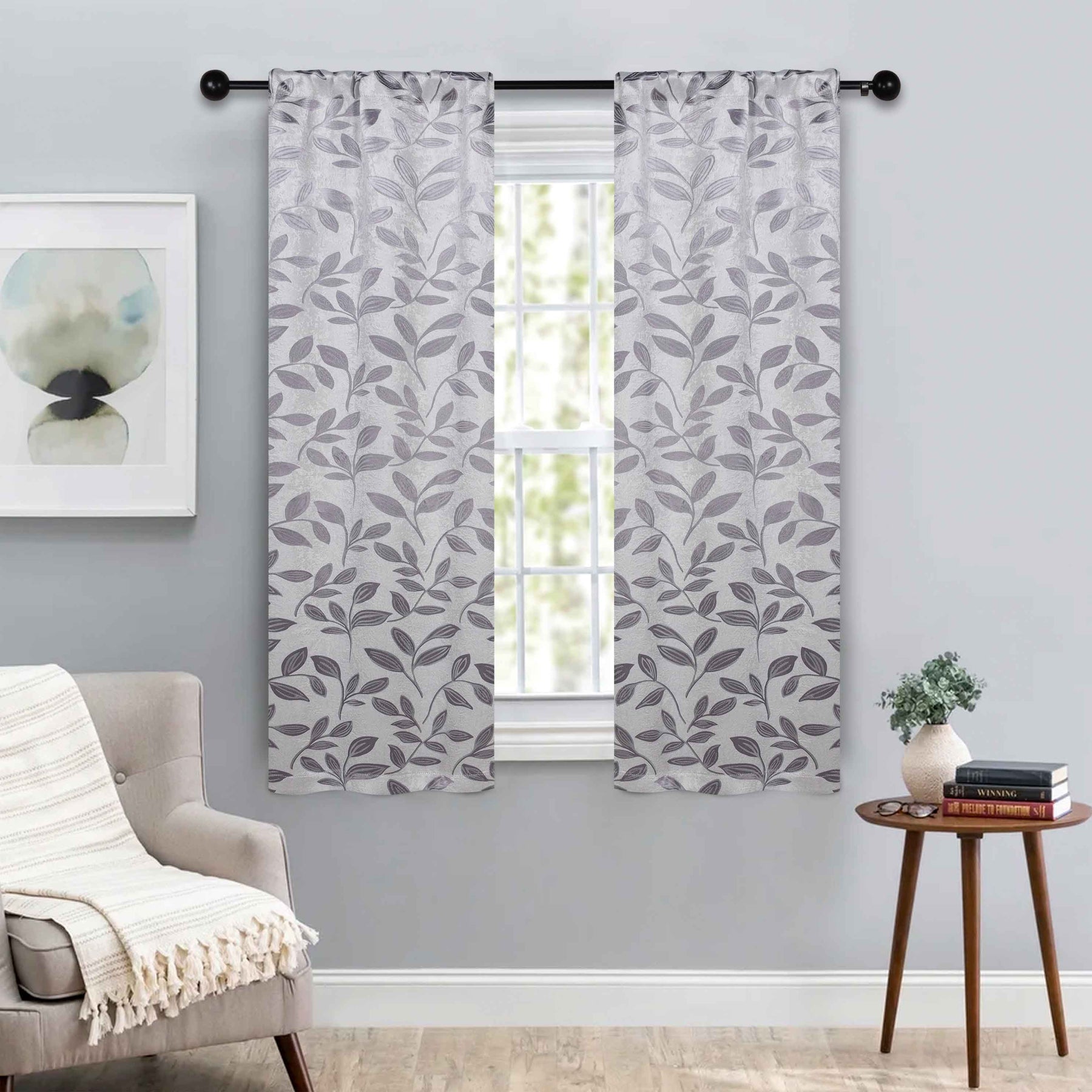 Leaves Room Darkening Washable Blackout Curtain Panels, Set of 2