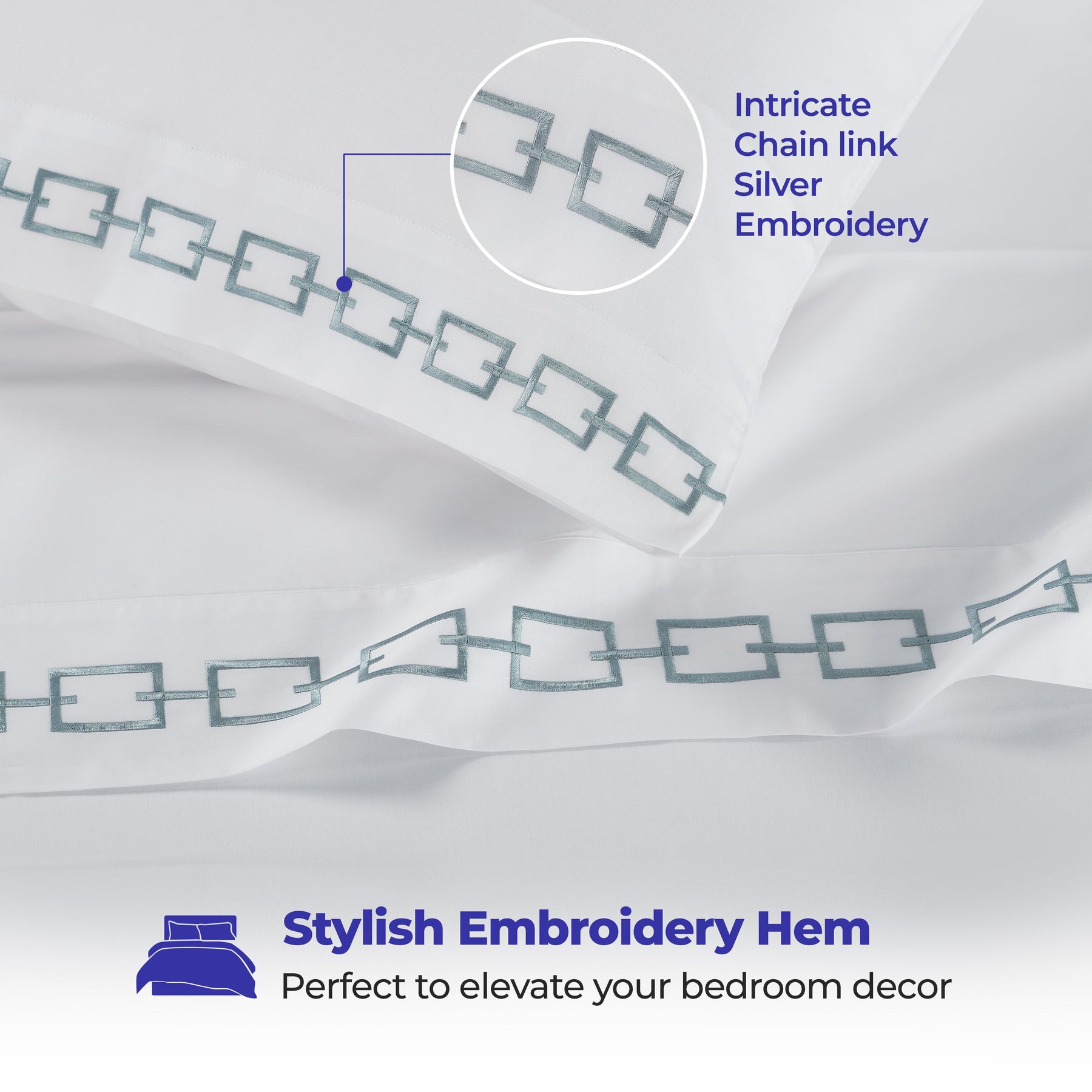 Chain Links Cotton Embroidered Deep Pocket Bed Sheet Set