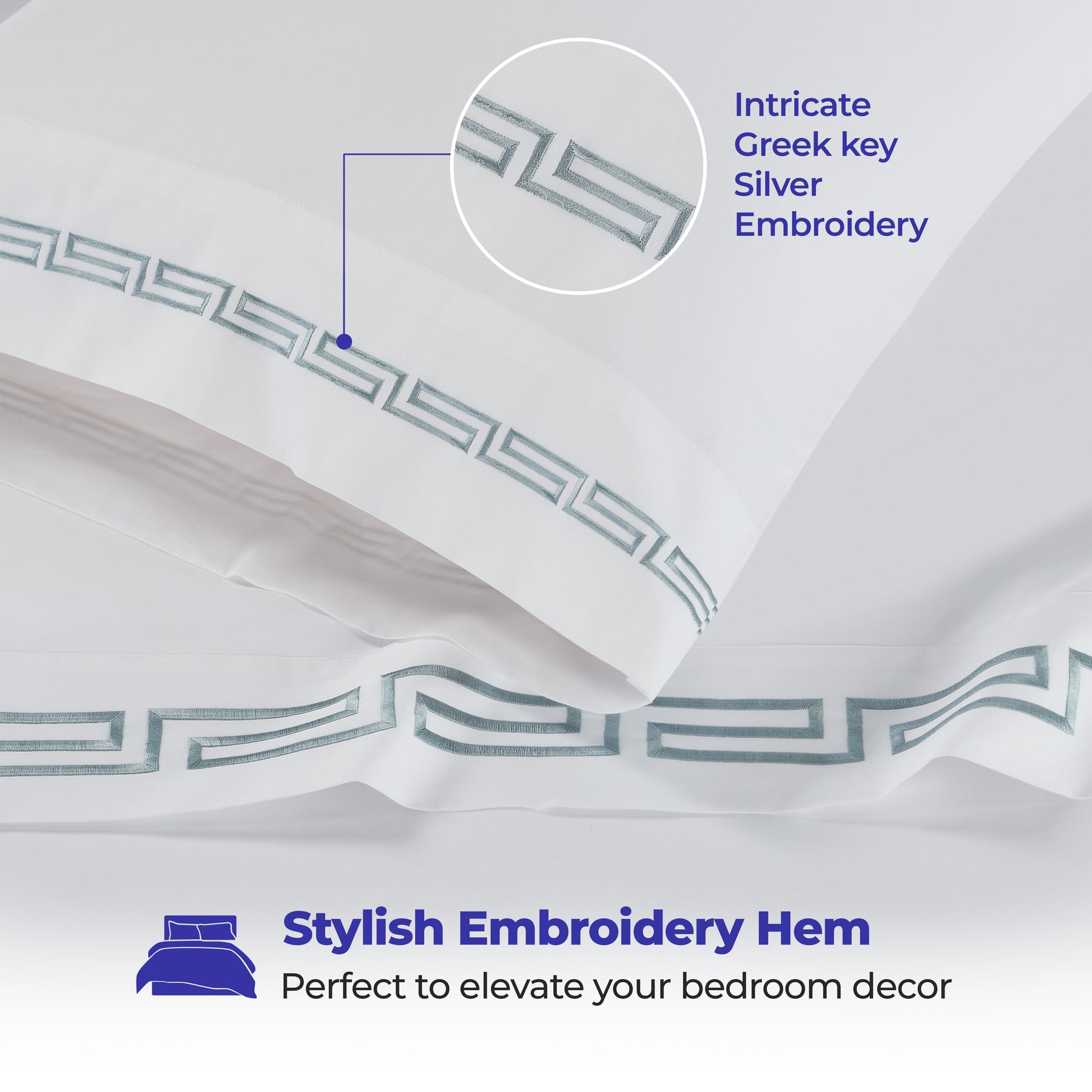 Harrison Cotton Greek Key Embroidered Deep Pocket Bed Sheet Set
