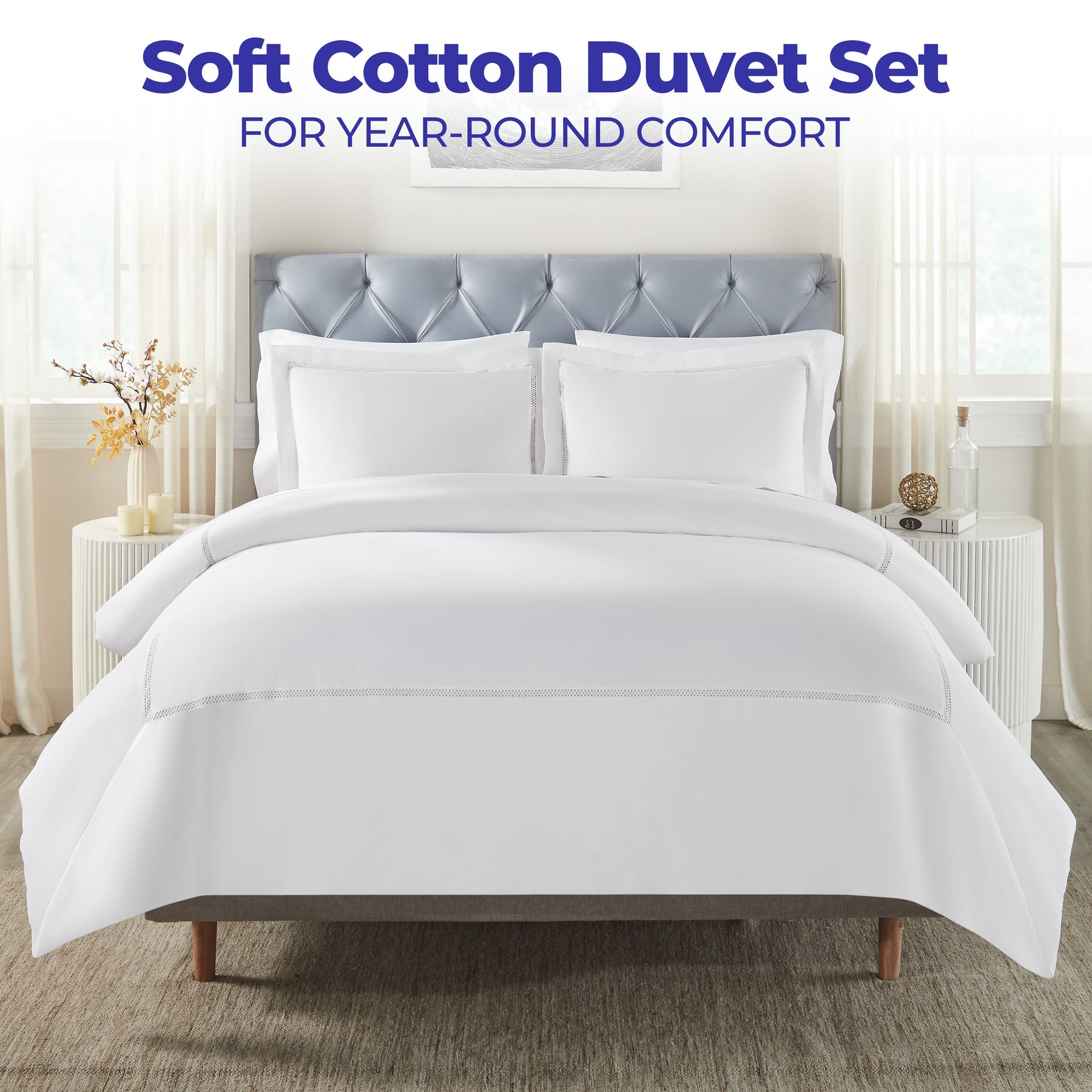 Riverton Cotton Cross-Stitch Embroidered 3 Piece Duvet Cover Set