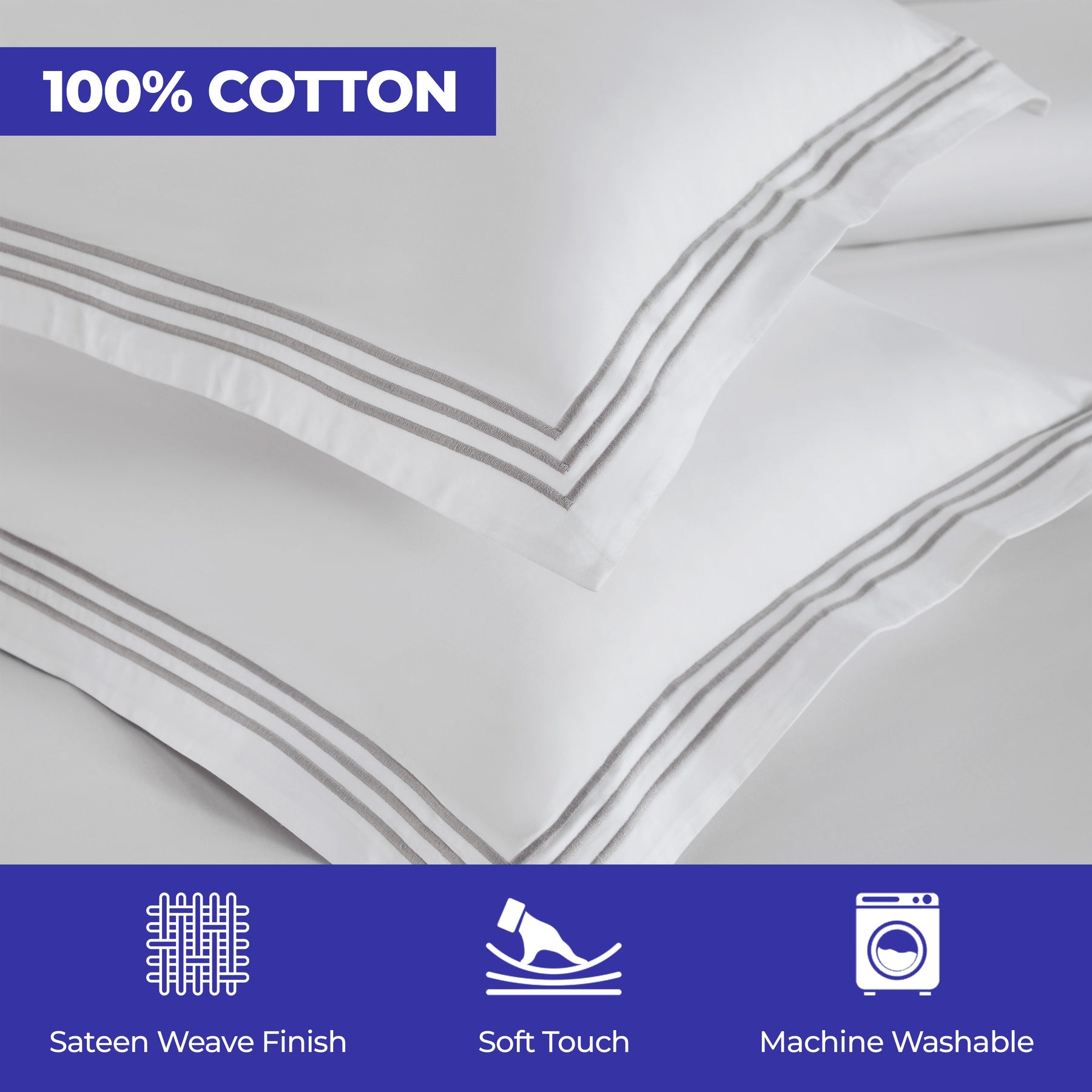 Brandon Cotton Three-Line Embroidered 3 Piece Duvet Cover Set