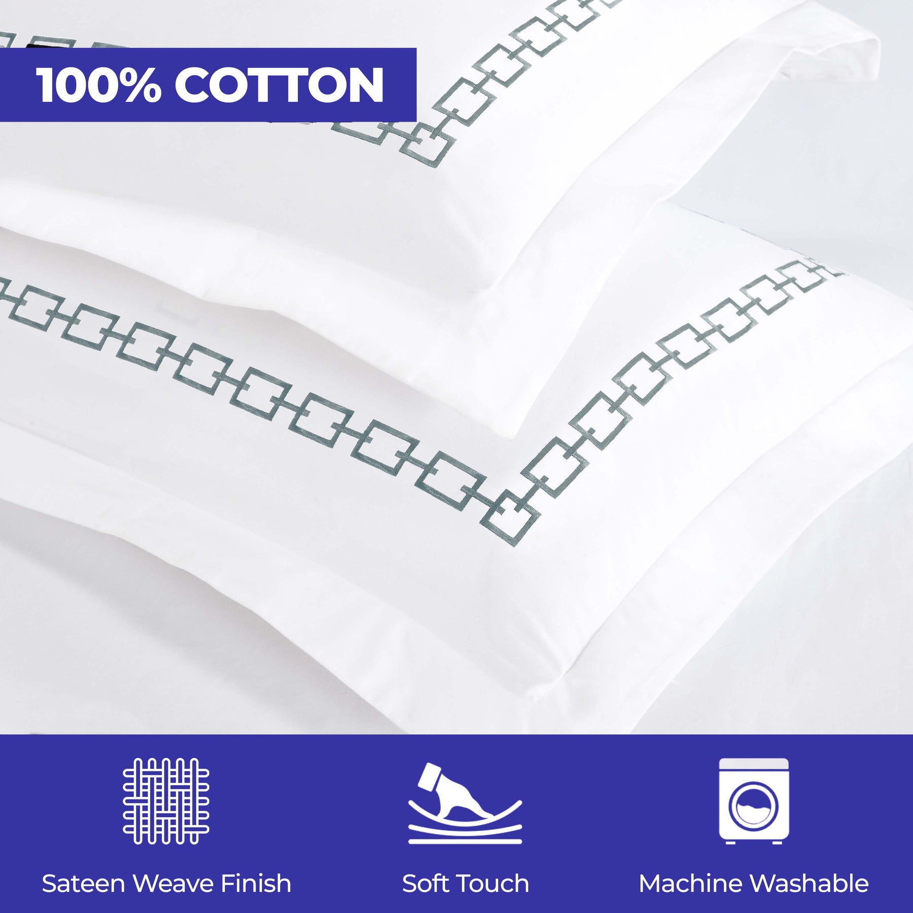 Chain Links Cotton Embroidered 3 Piece Duvet Cover Set