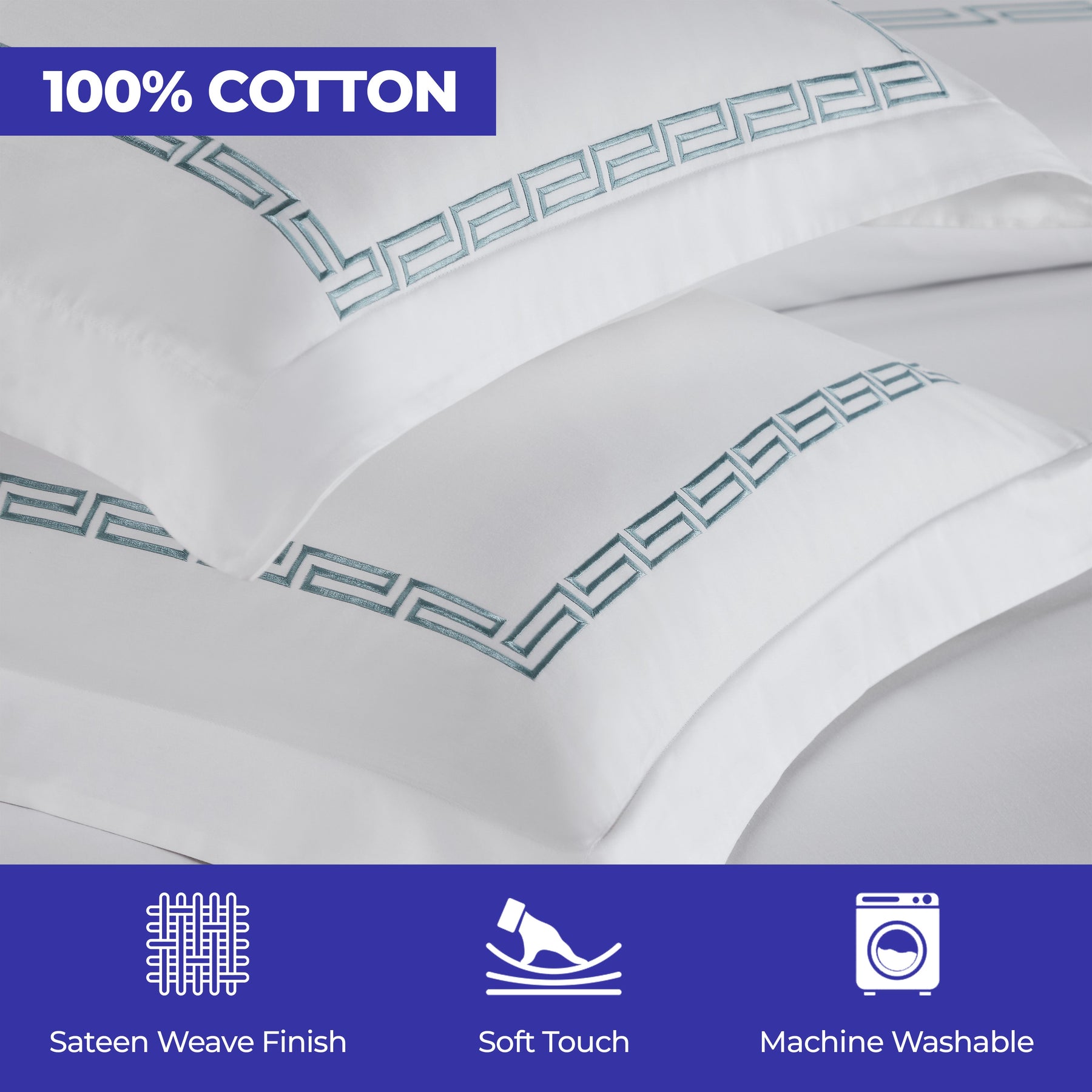 Harrison Cotton Greek Key Embroidered 3 Piece Duvet Cover Set
