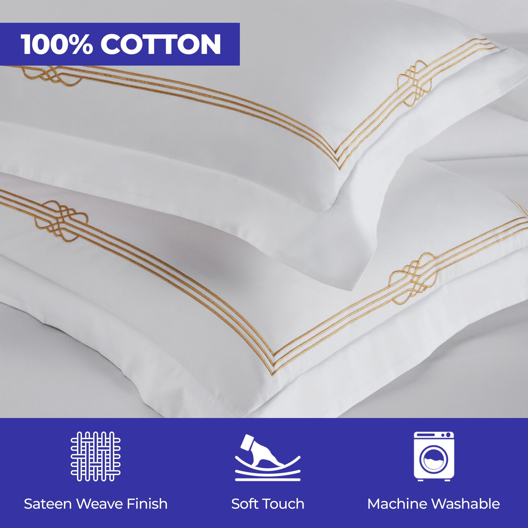 Moonlawn Cotton Gold Embroidered 3 Piece Duvet Cover Set