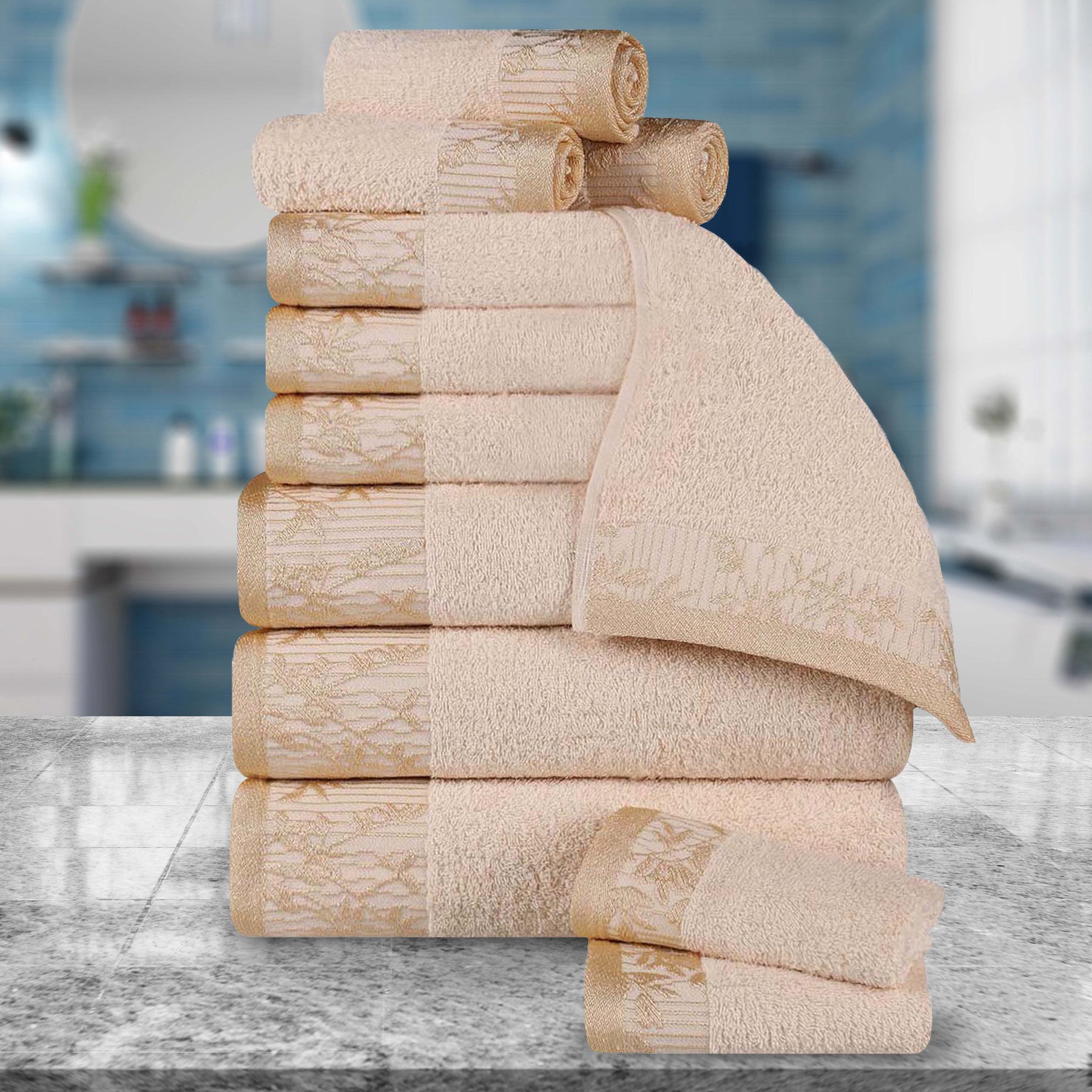 Wisteria Cotton Medium Weight Floral Jacquard 12 Piece Towel Set