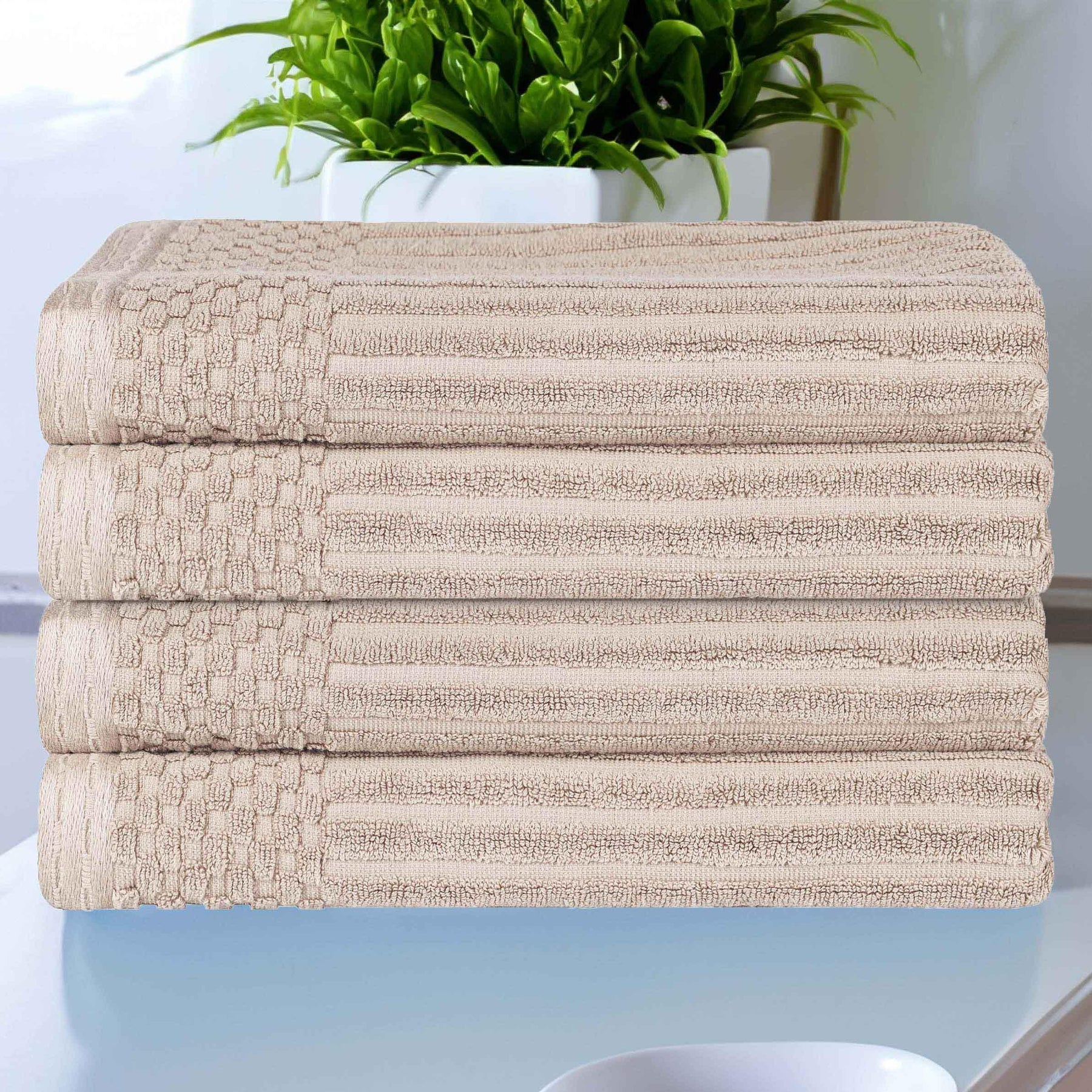 Soho Ribbed Cotton Absorbent Bath Towel Set of 4