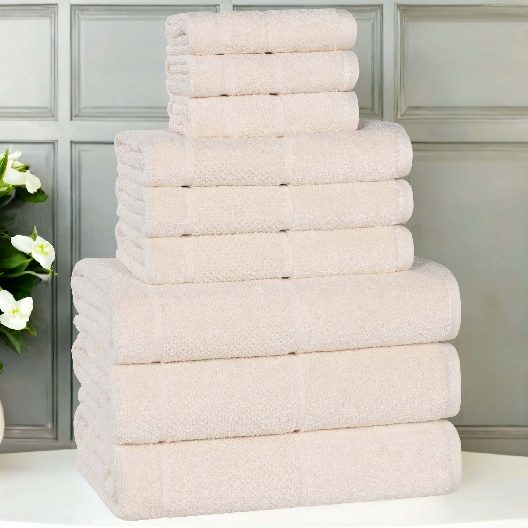 Mile Smart Twist Viscose Cotton Blend Solid 9 Piece Towel Set