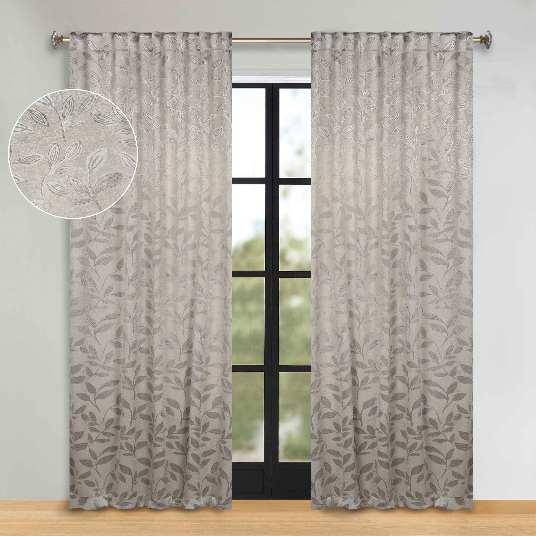 Leaves Room Darkening Back Tabs Blackout Curtain Panels, Set of 2