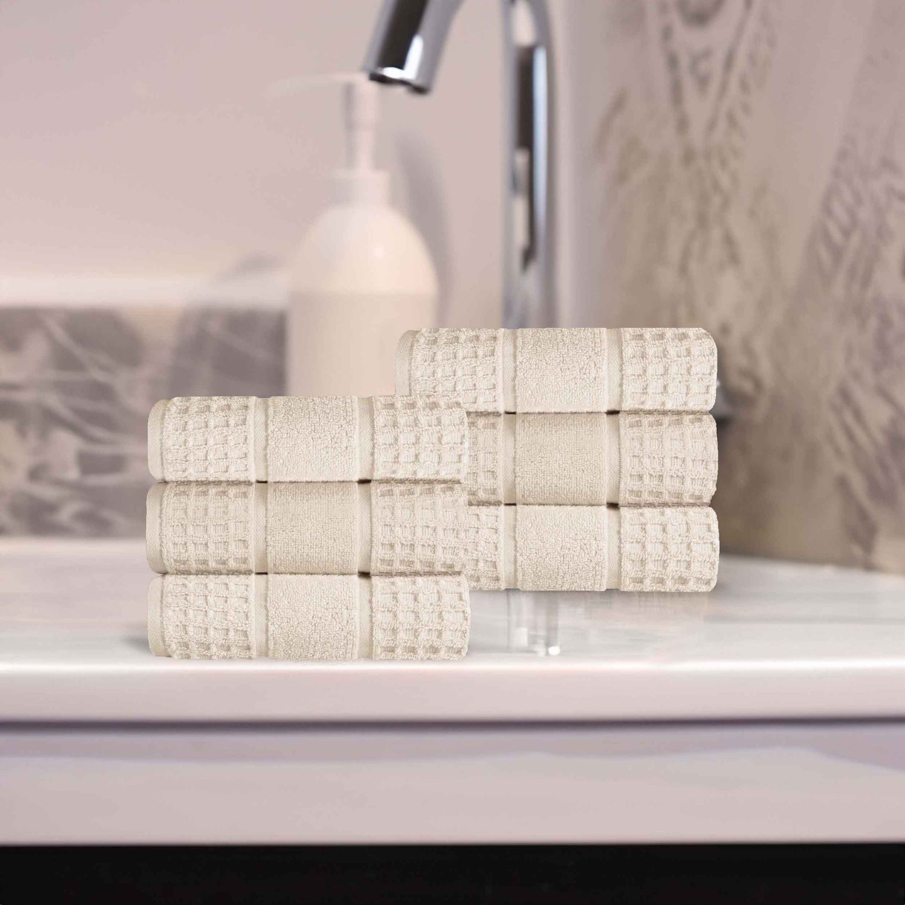 Napa Zero Twist Cotton Solid Waffle Honeycomb Hand Towel Set of 6