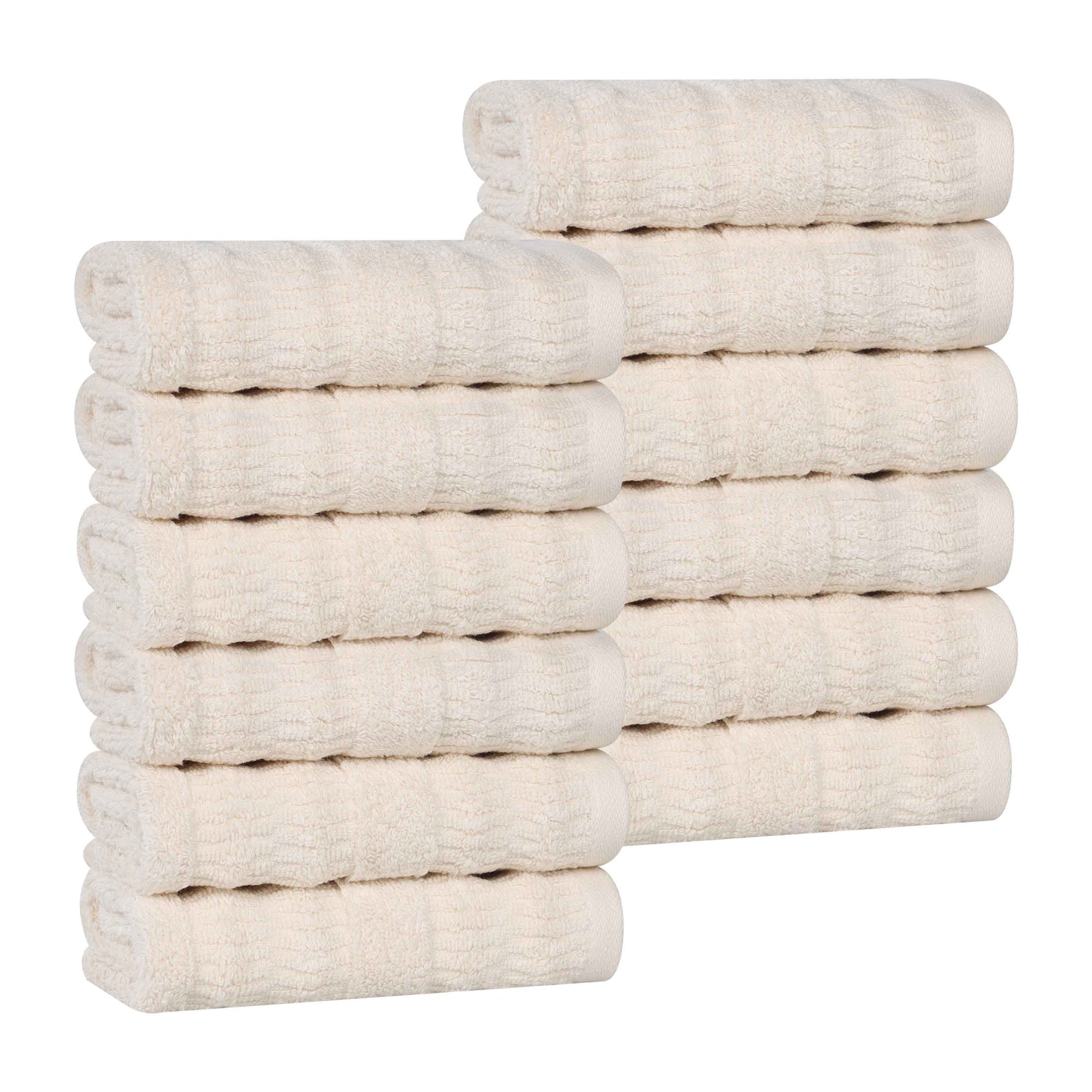 Mika Smart Twist Cotton Solid Textured Ribbed Face Towels, Set of 12
