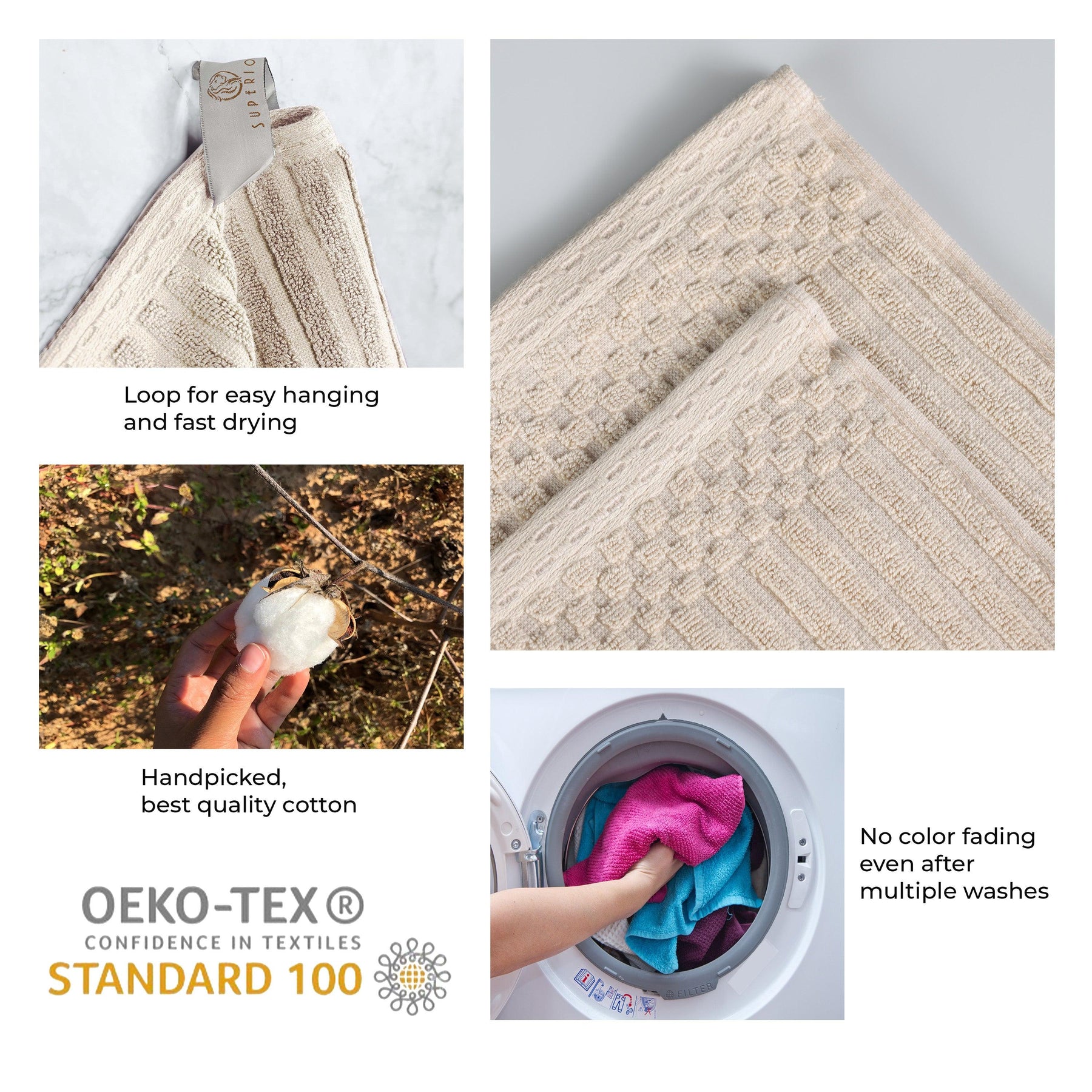 Soho Ribbed Cotton Absorbent 3 Piece Assorted Towel Set