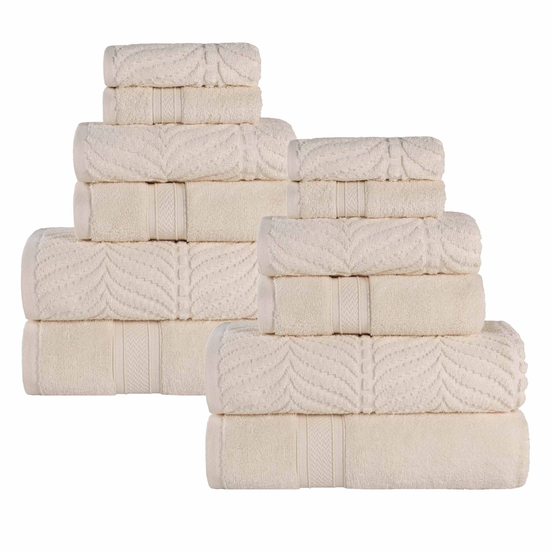 Chevron Zero Twist Solid and Jacquard Soft Cotton 12 Piece Towel Set