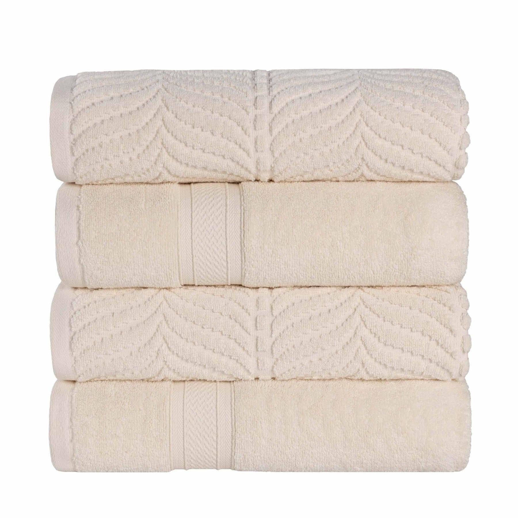 Chevron Zero Twist Solid and Jacquard Soft Cotton Hand Towel Set of 6