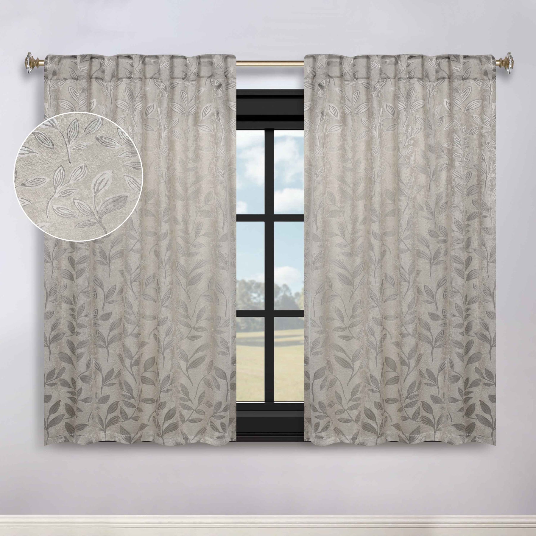 Leaves Room Darkening Back Tabs Blackout Curtain Panels, Set of 2