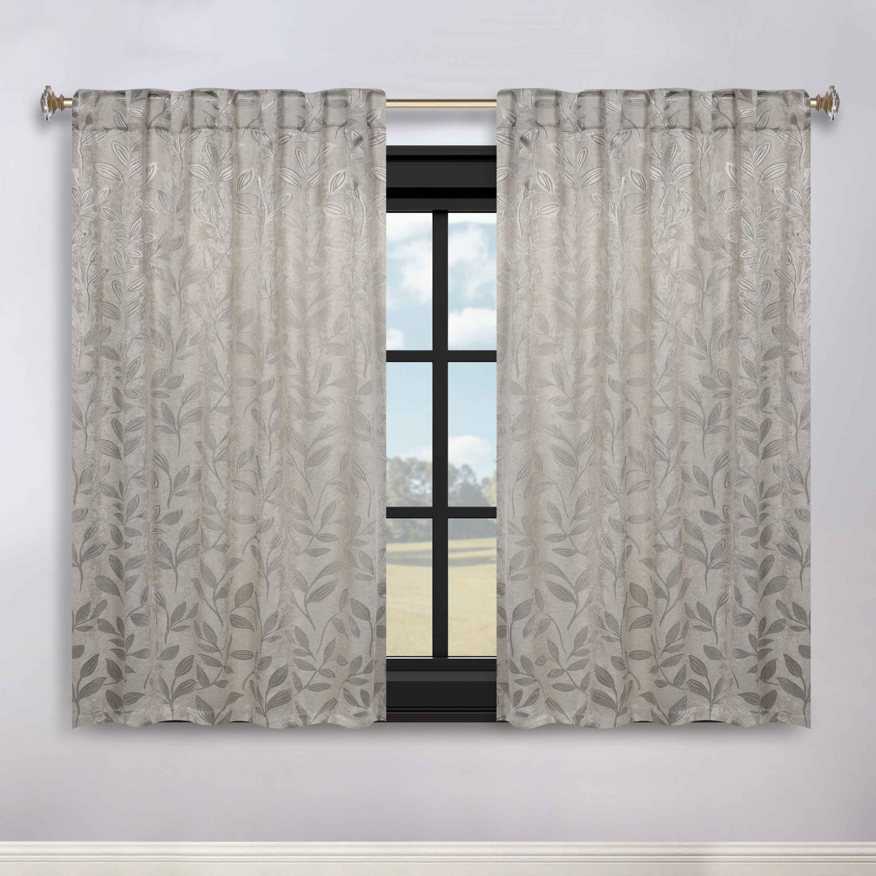 Leaves Room Darkening Back Tabs Blackout Curtain Panels, Set of 2
