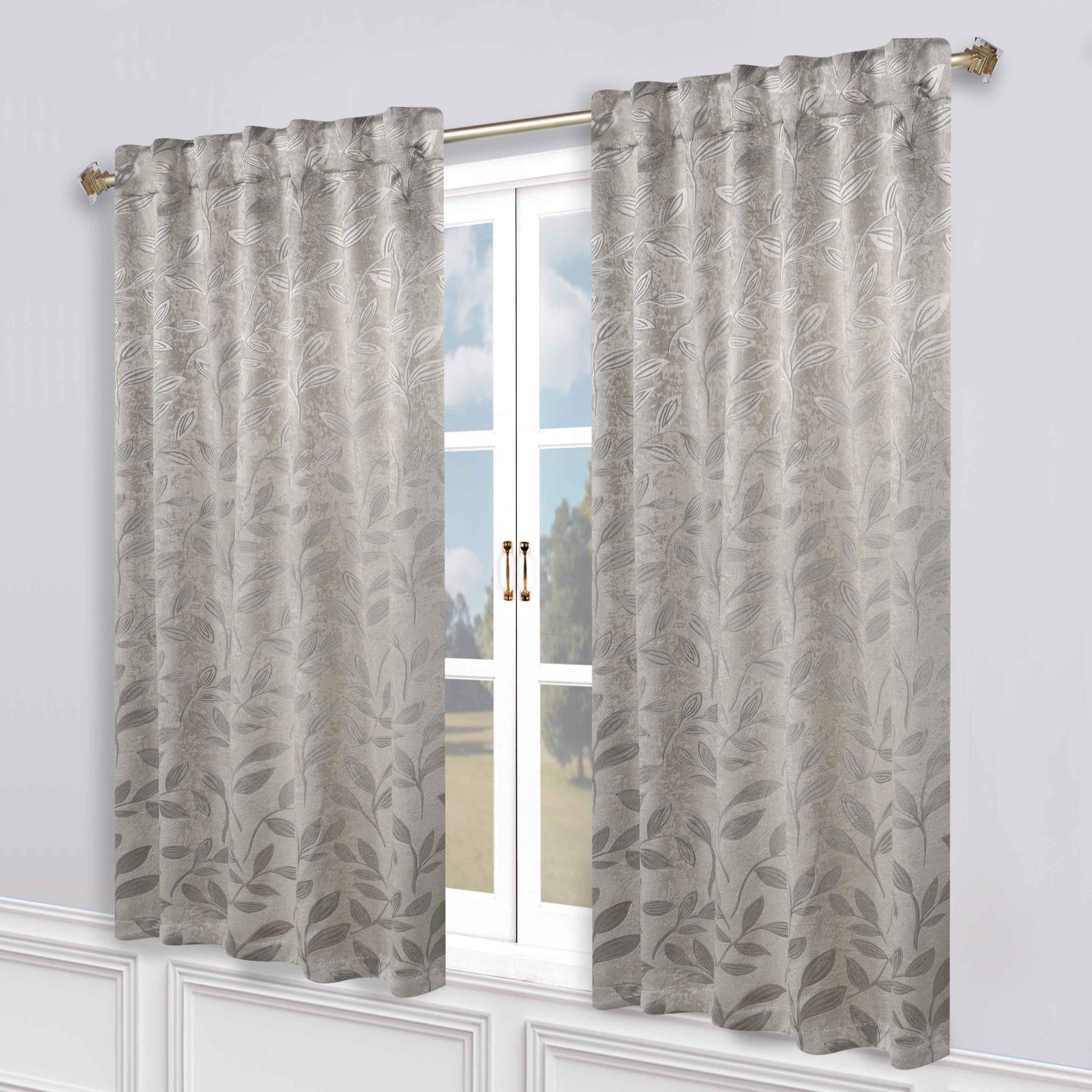 Leaves Room Darkening Back Tabs Blackout Curtain Panels, Set of 2