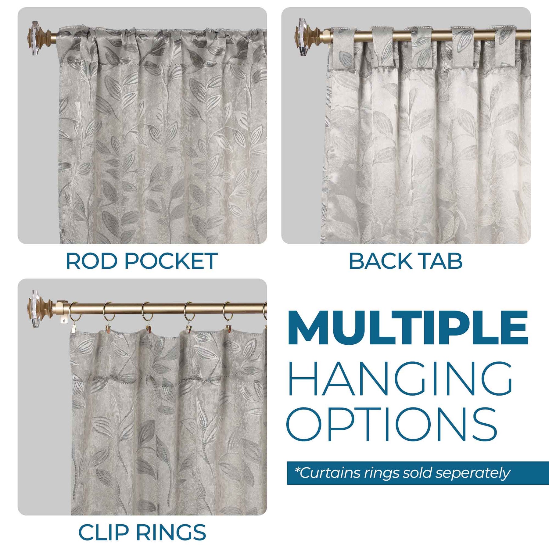 Leaves Room Darkening Back Tabs Blackout Curtain Panels, Set of 2