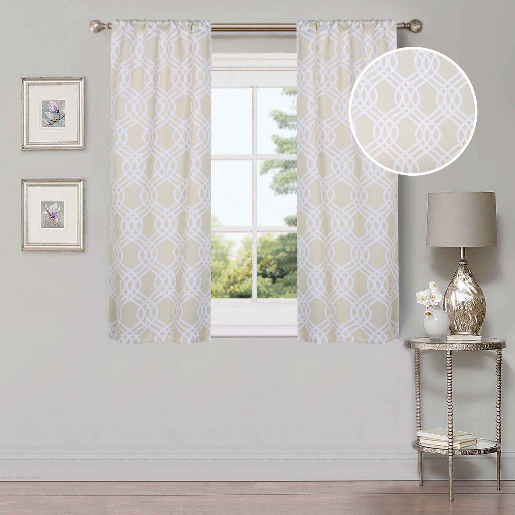 Ribbon Trellis Washable Room Darkening Blackout Curtains, Set of 2