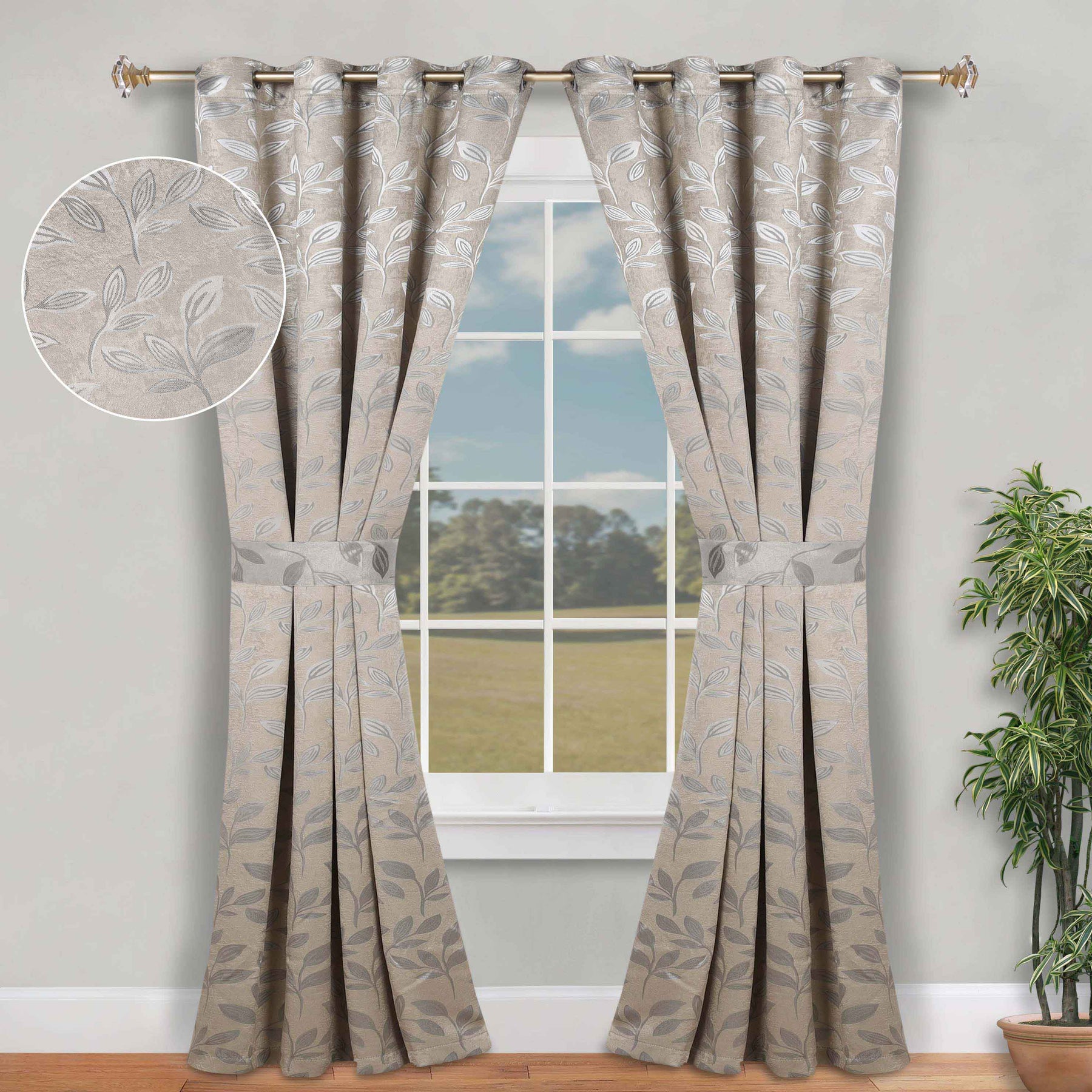 Leaves Room Darkening Washable Blackout Curtain Panels, Set of 2