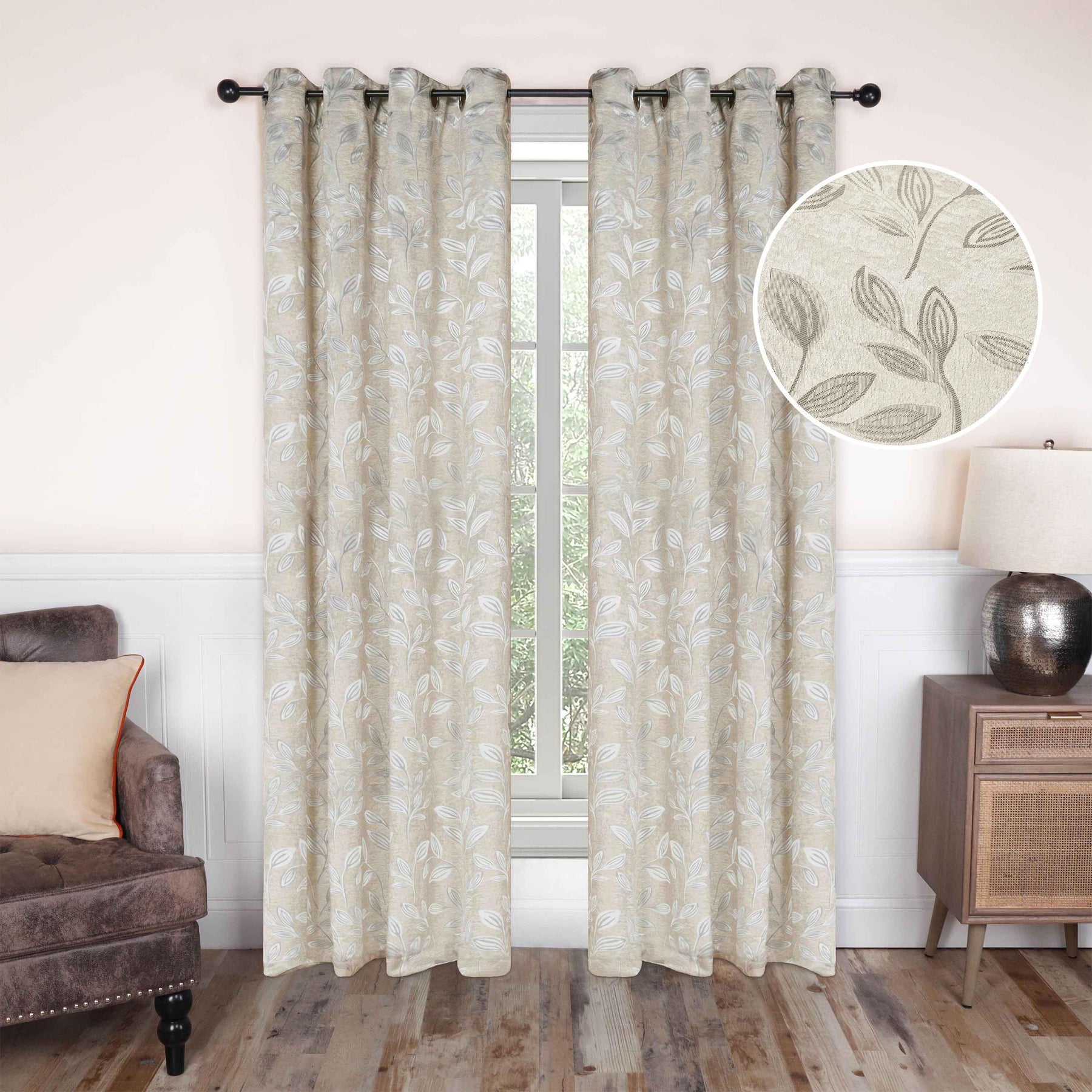 Leaves Machine Washable Room Darkening Blackout Curtains 4 Pieces
