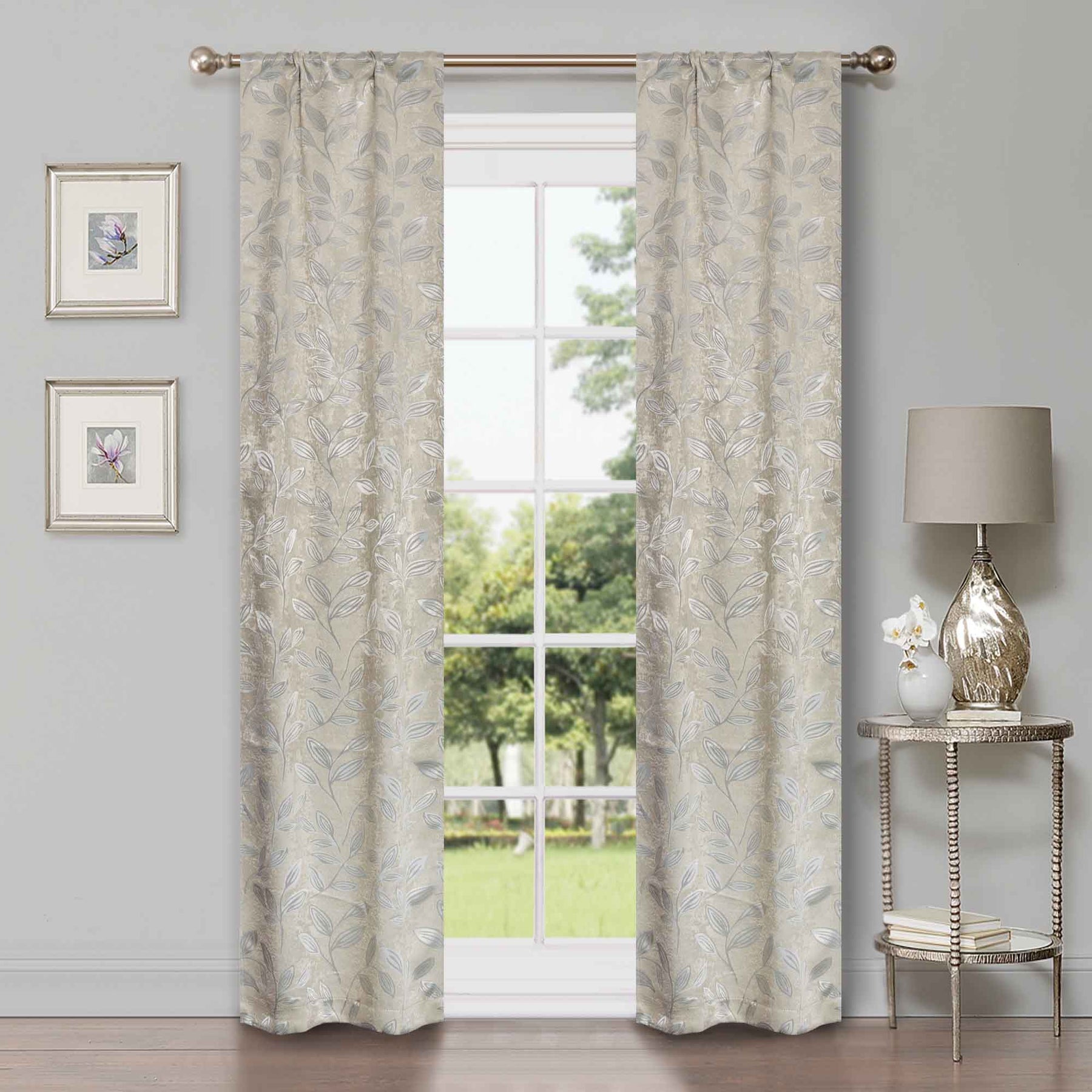 Leaves Room Darkening Washable Blackout Curtain Panels, Set of 2
