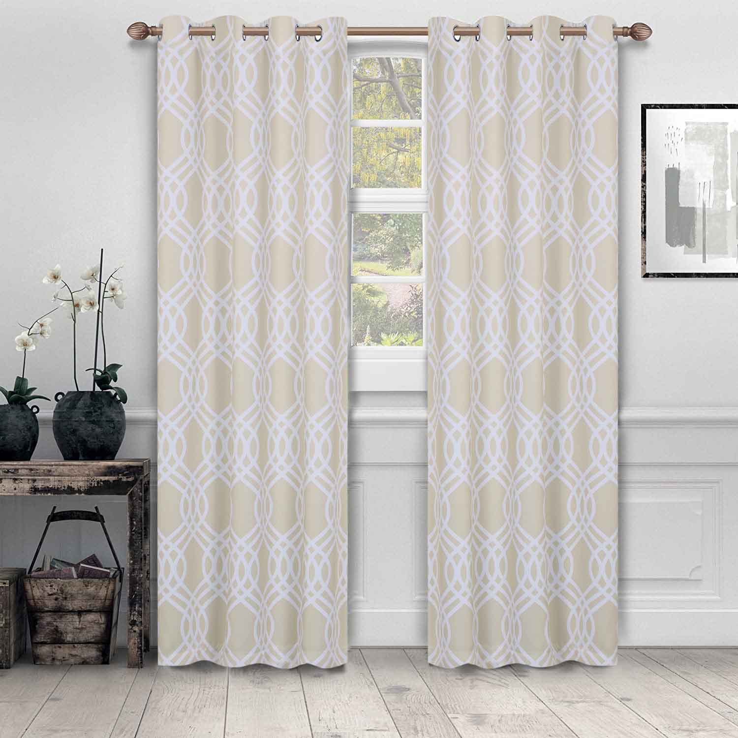 Ribbon Trellis Washable Room Darkening Blackout Curtains, Set of 2