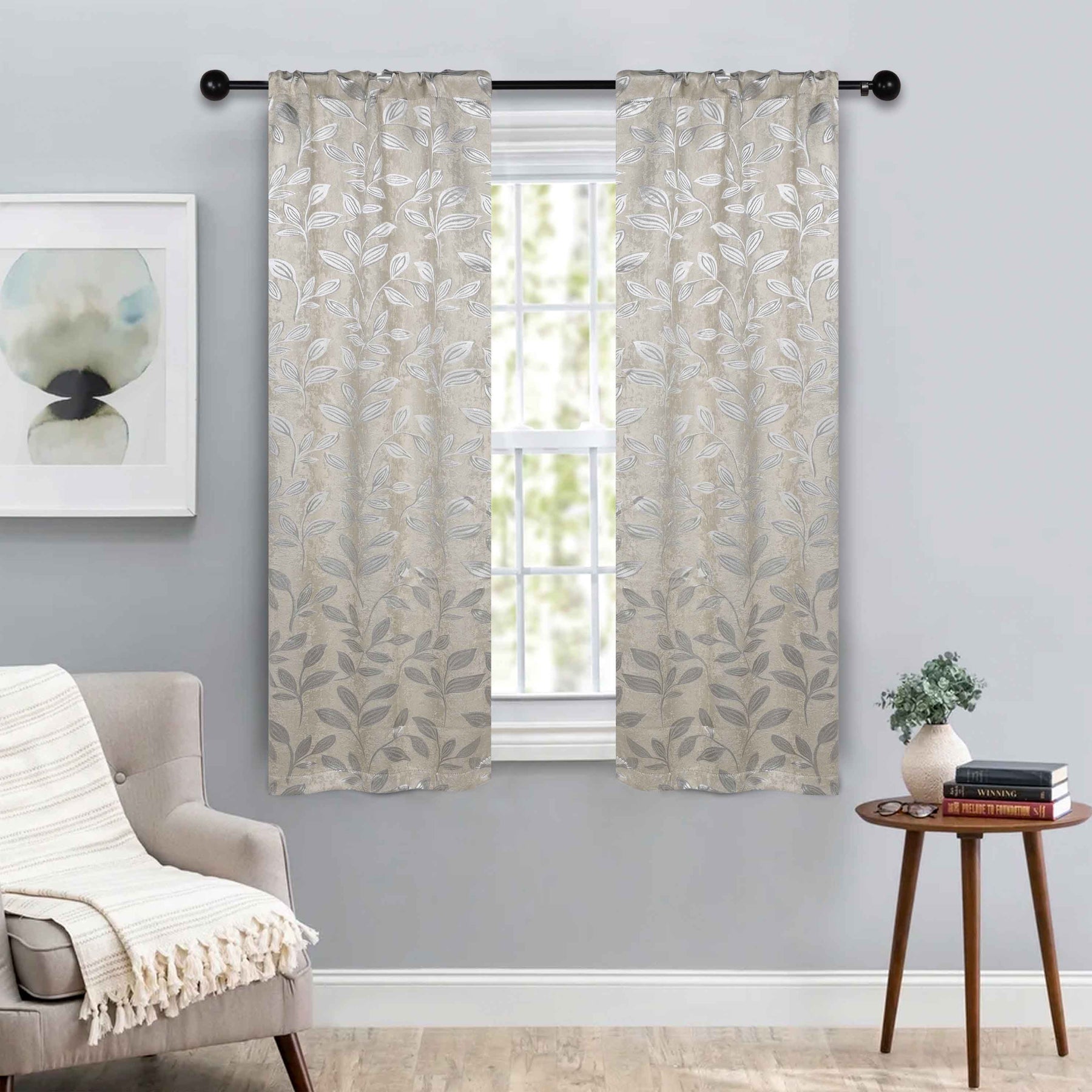 Leaves Room Darkening Washable Blackout Curtain Panels, Set of 2