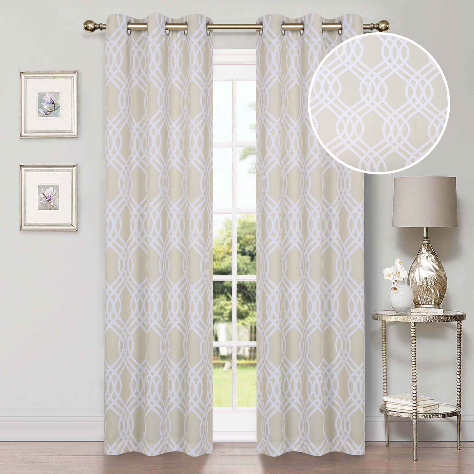 Ribbon Trellis Washable Room Darkening Blackout Curtains, Set of 2