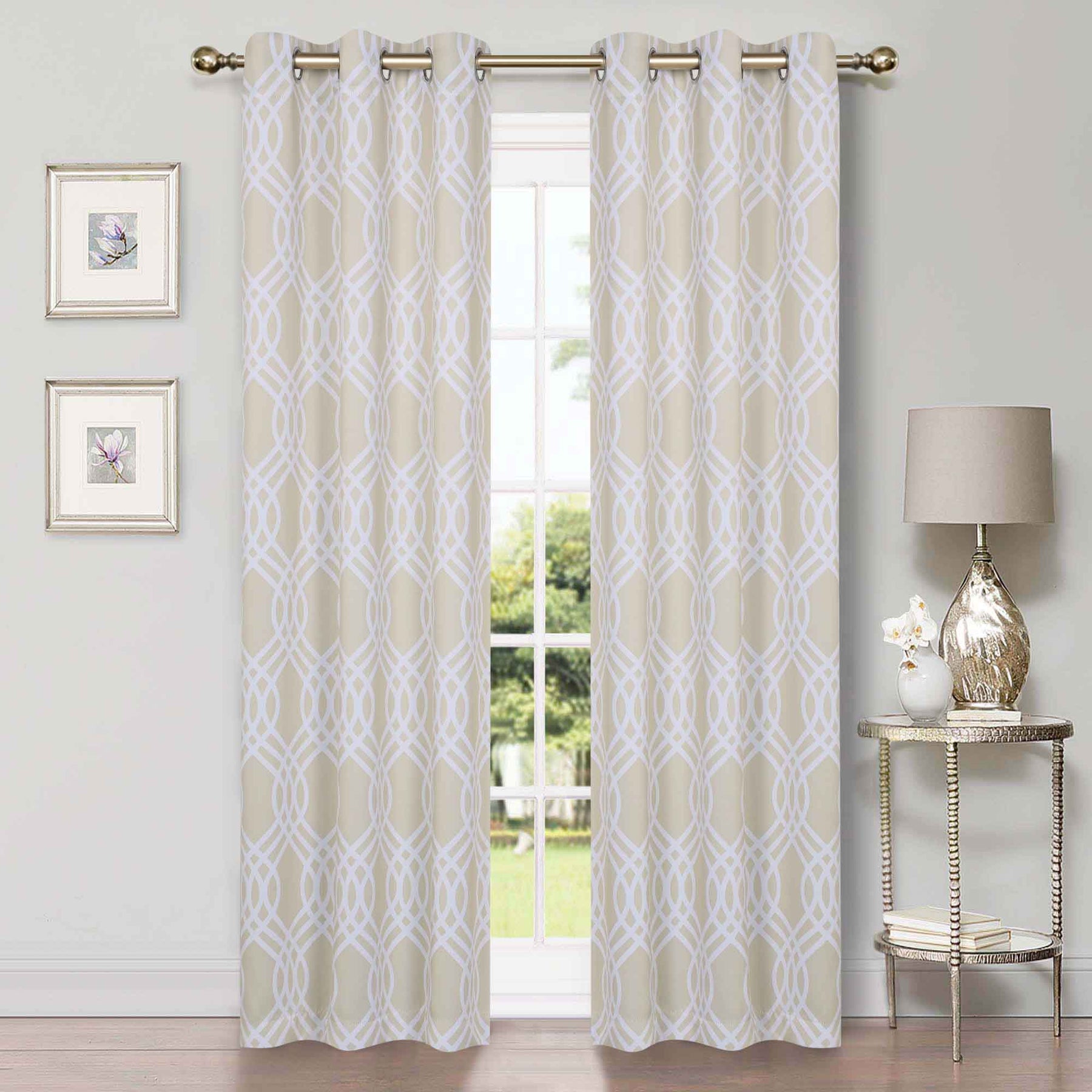 Ribbon Trellis Washable Room Darkening Blackout Curtains, Set of 2