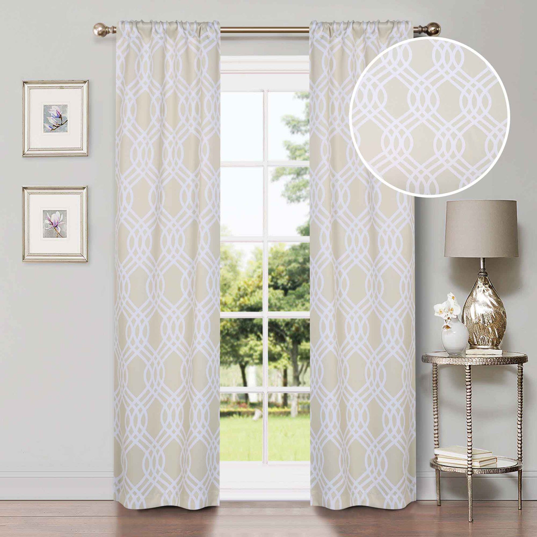 Ribbon Trellis Washable Room Darkening Blackout Curtains, Set of 2