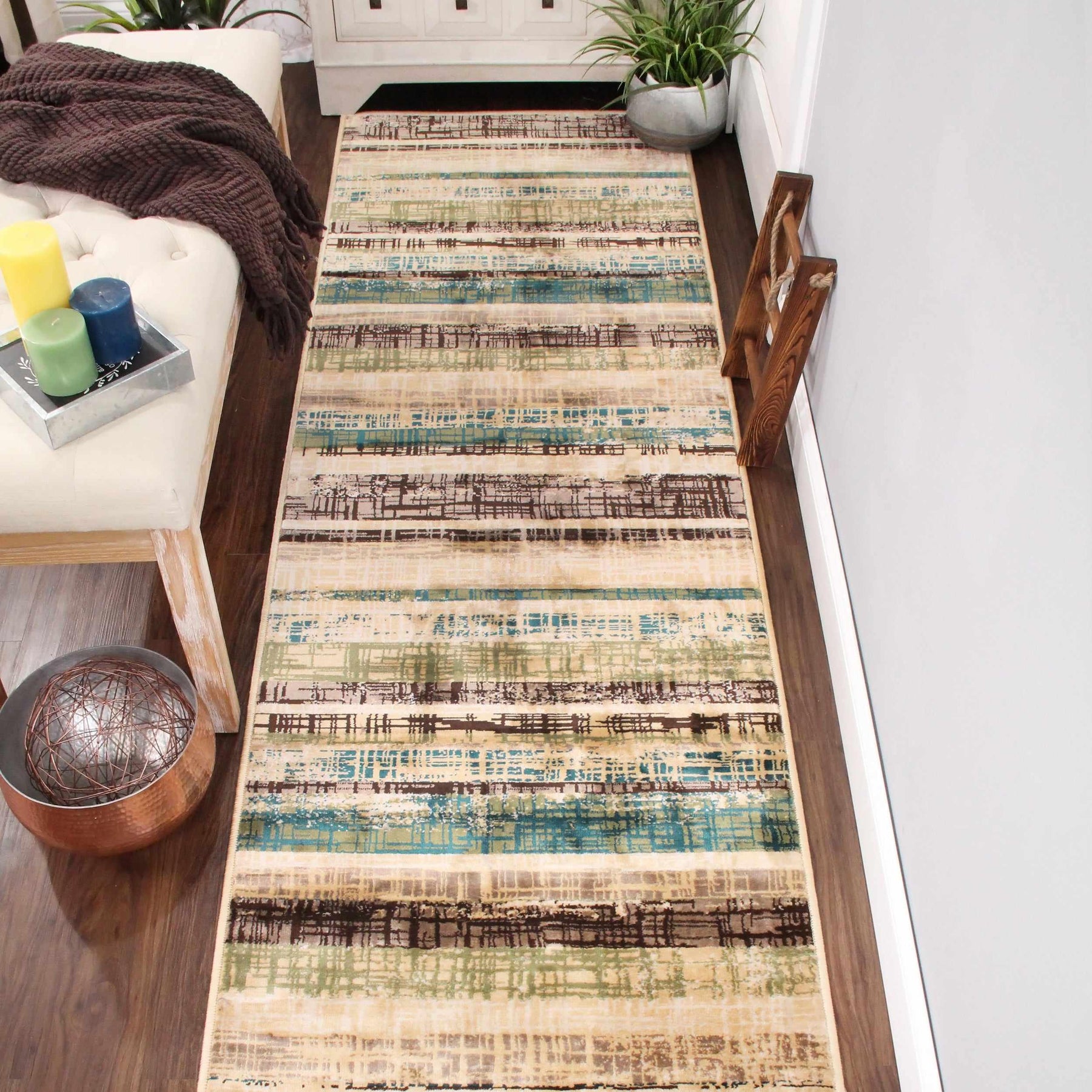 Kylemore Abstract Striped Distressed Indoor Area Rug or Runner Rug