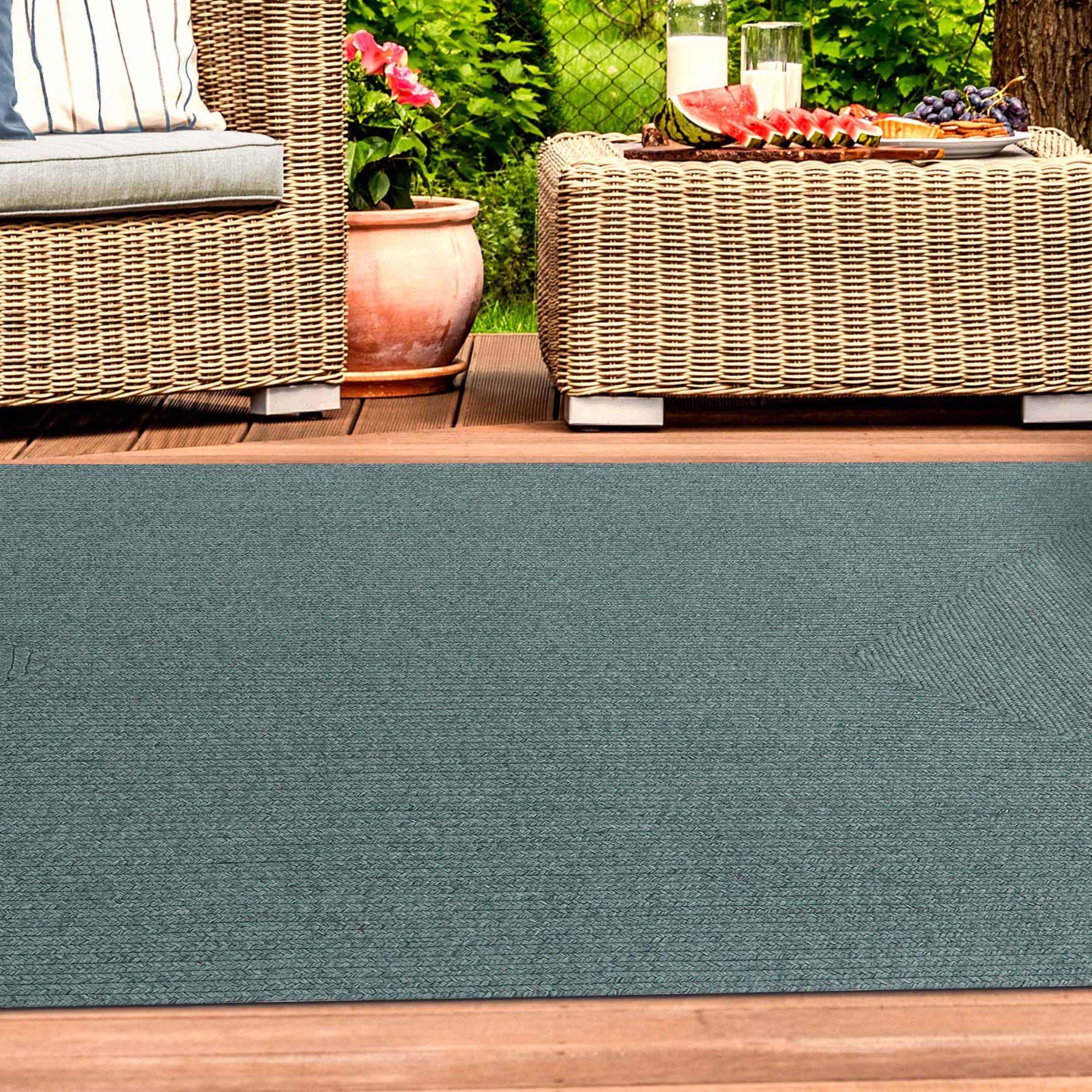 Bohemian Indoor Outdoor Rugs Solid Rectangle Braided Area Rug