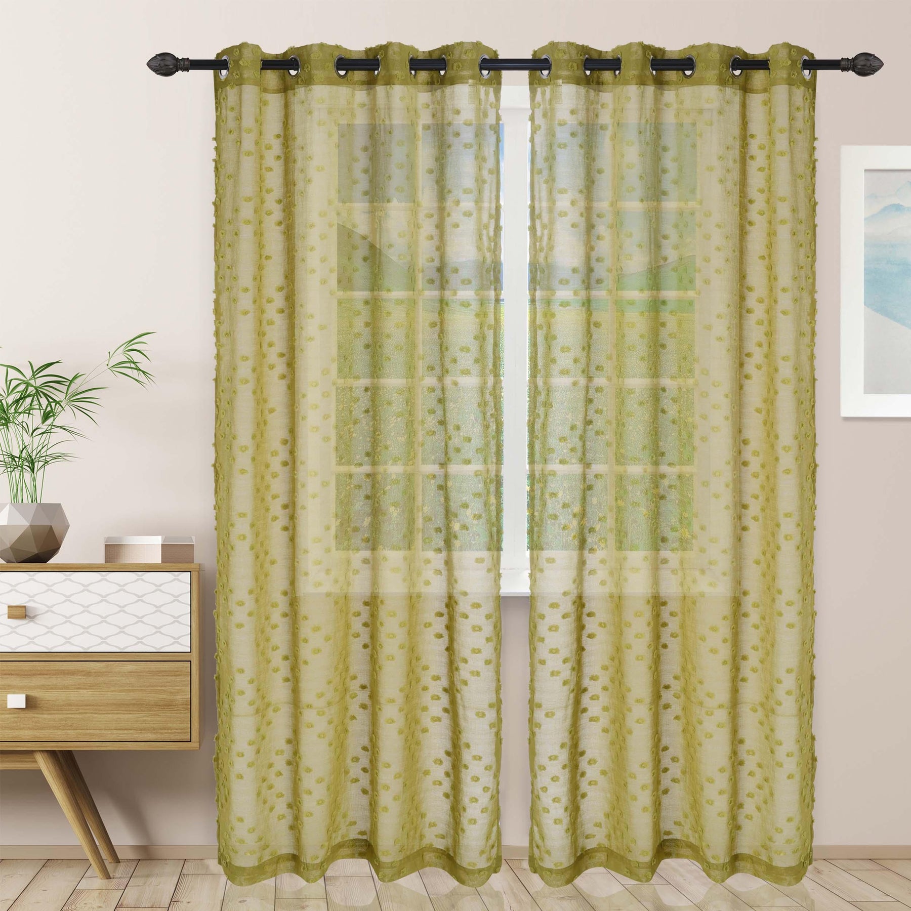Sheer Poppy Floral Modern Textured Grommet Curtain Panels Set of 2