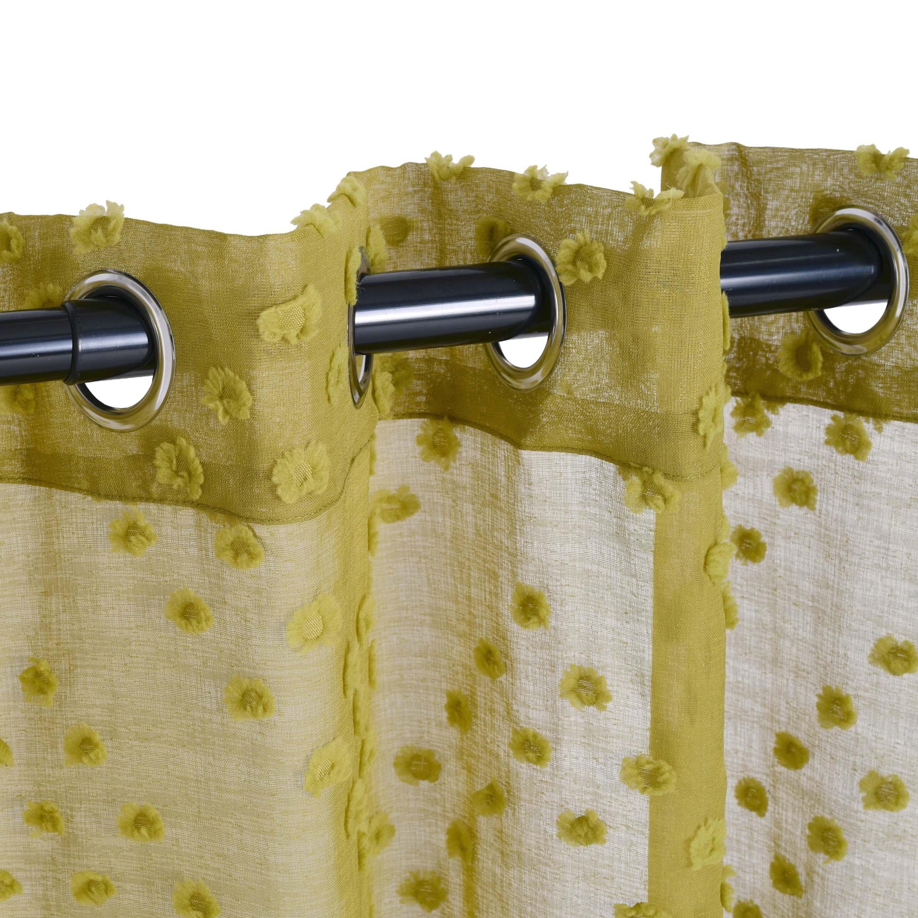 Sheer Poppy Floral Modern Textured Grommet Curtain Panels Set of 2