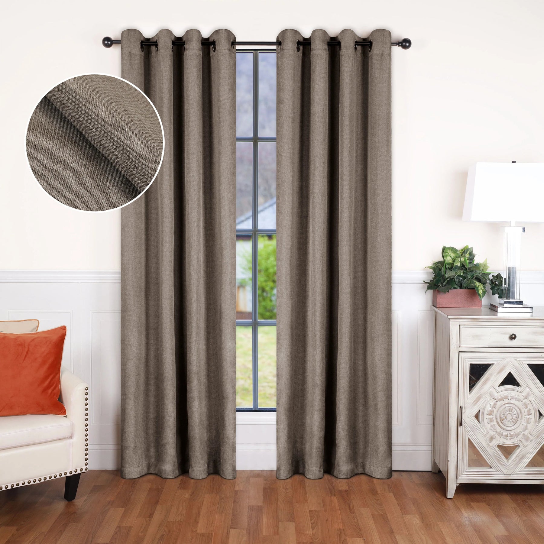 Linen Washable Room Darkening Blackout Curtains, Set of 2
