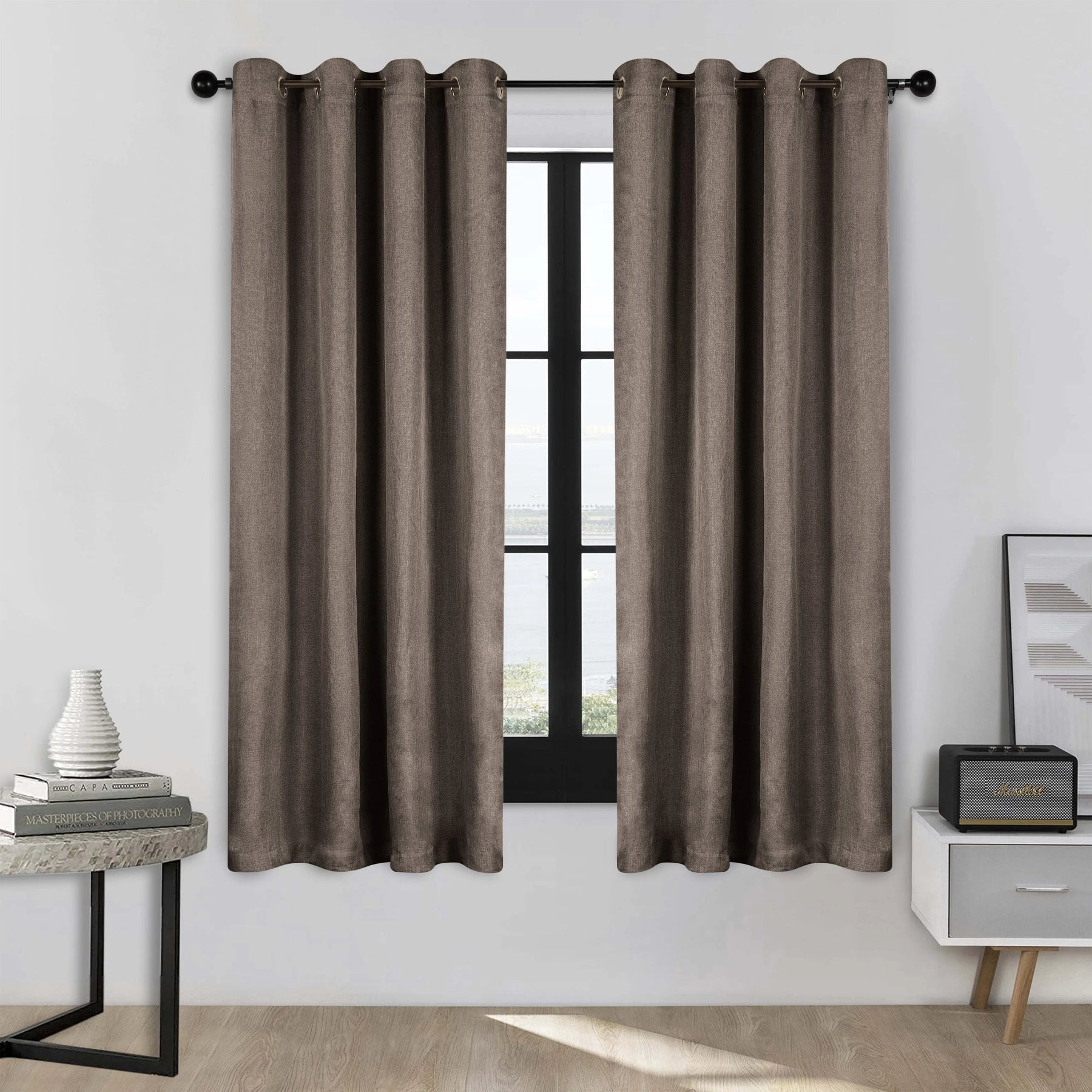 Linen Washable Room Darkening Blackout Curtains, Set of 2