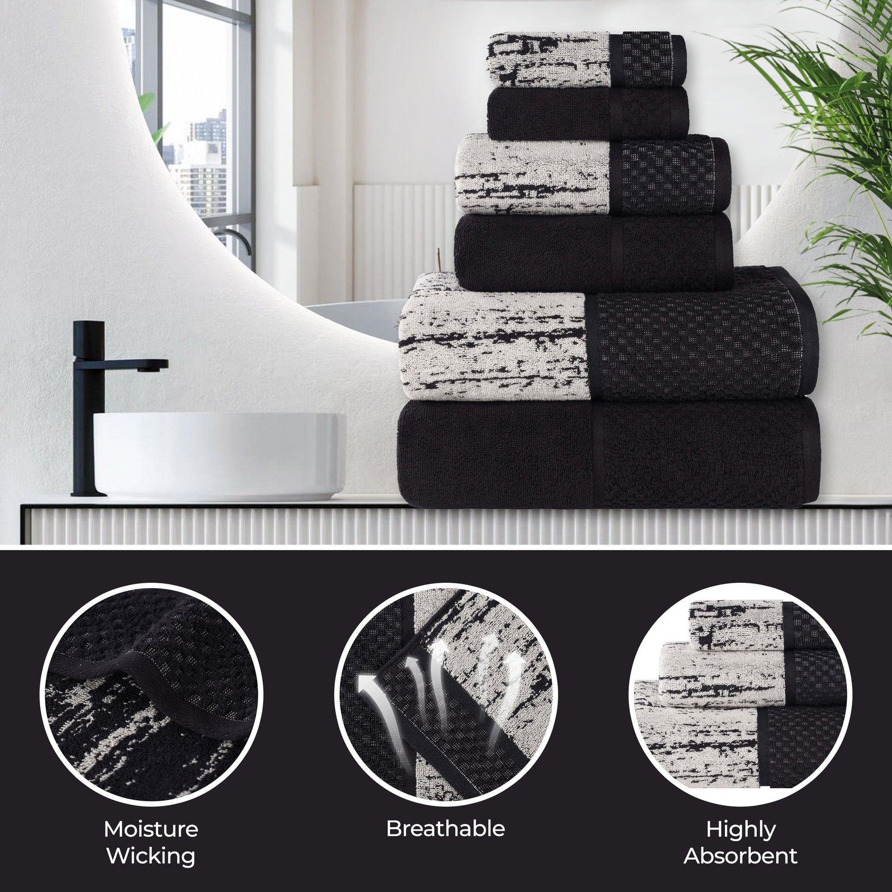 Lodie Cotton Jacquard Solid and Two-Toned Bath Towel Set of 4