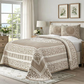 Lightweight Cotton Bedspread Set 3-Piece Lyron Floral Scroll Jacquard