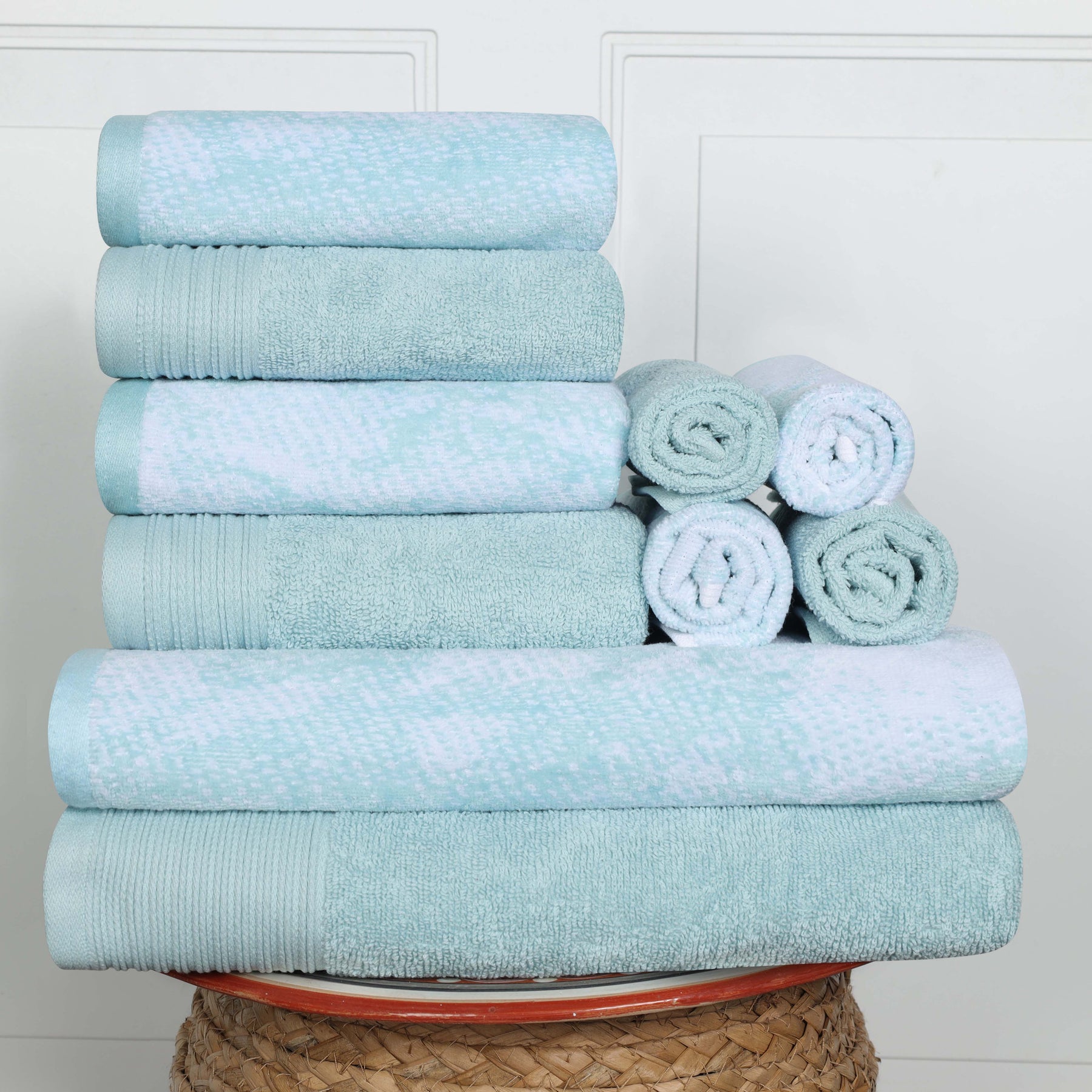Cotton Marble and Solid Quick Dry 10 Piece Assorted Bathroom Towel Set