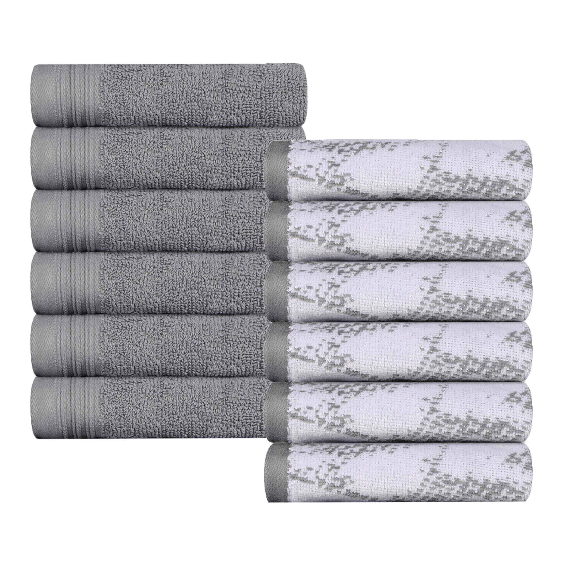 Cotton Marble and Solid Medium Weight Face Towel/ Washcloth Set of 12